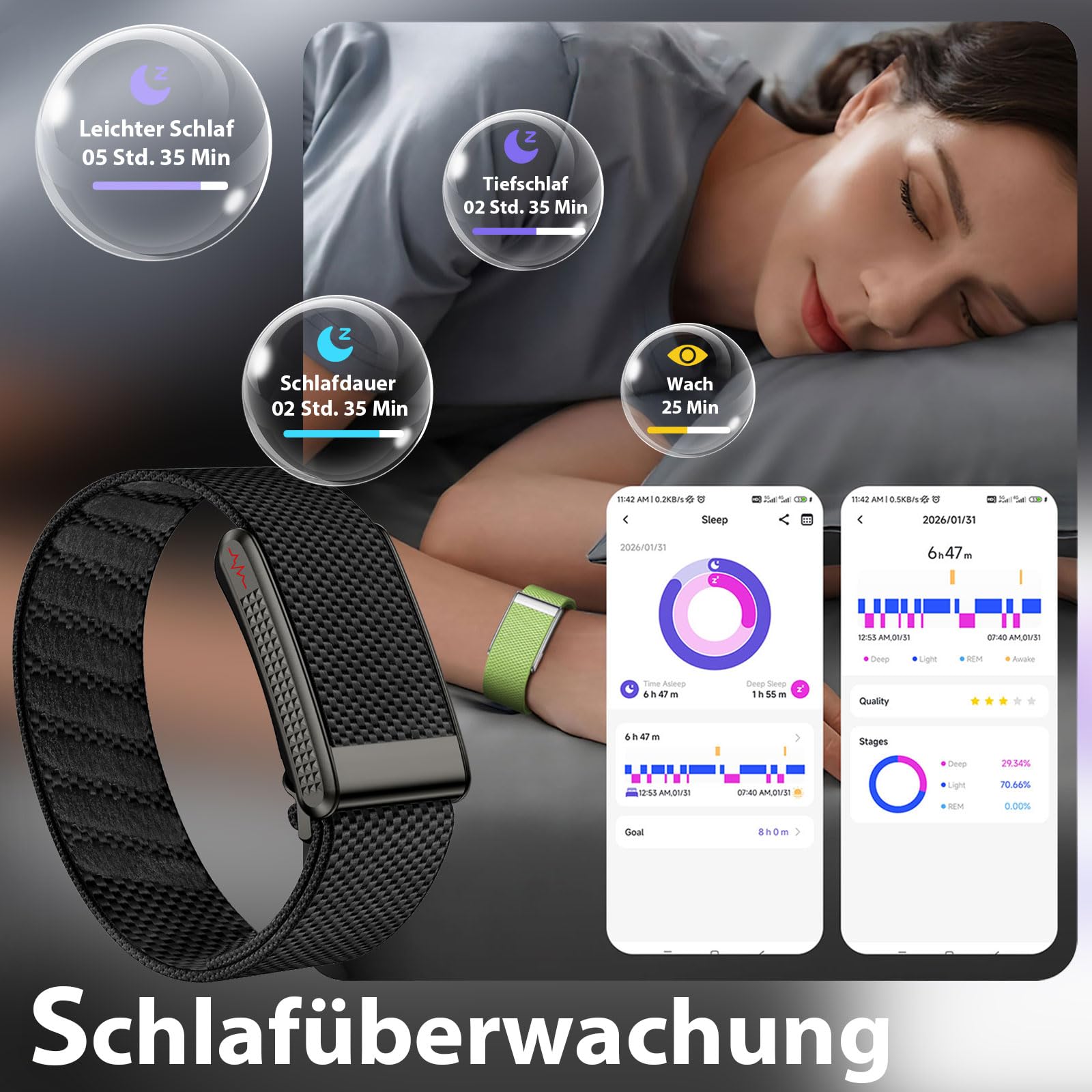 findtime Fitness Tracker ohne Display Aktivitätstracker NFC Smart Band IP68 Wasserdicht Kalorie Distanz-Tracking Multi Sport Modi Schlafmonitor Herzfrequenzmesser usw. Nylon Armband Schwarz