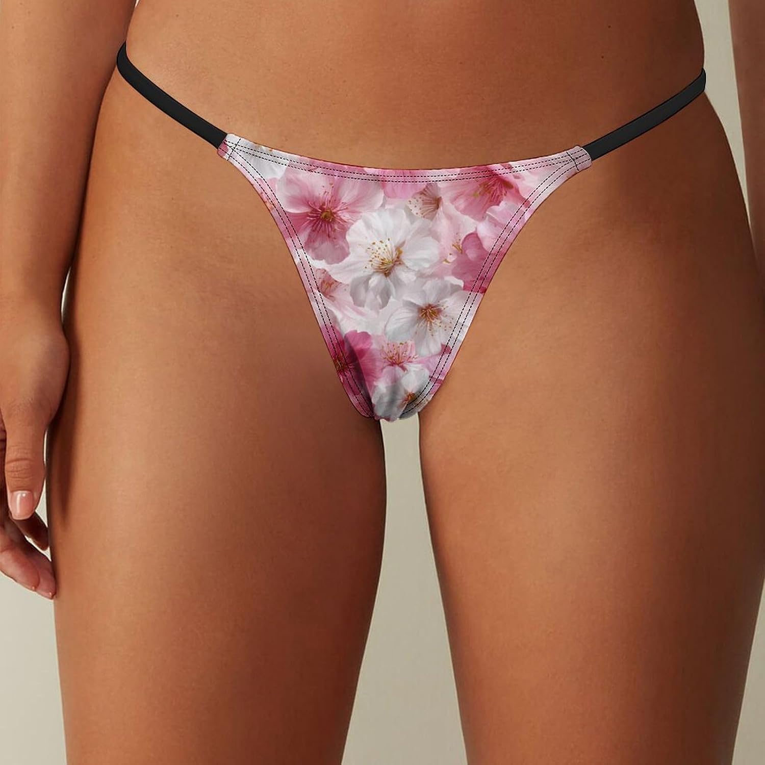 Falling Sakura Cherries Floral Sexy G String Thongs for Women Underwear | Seamless Panties Lingerie Breathable Low Rise No Show