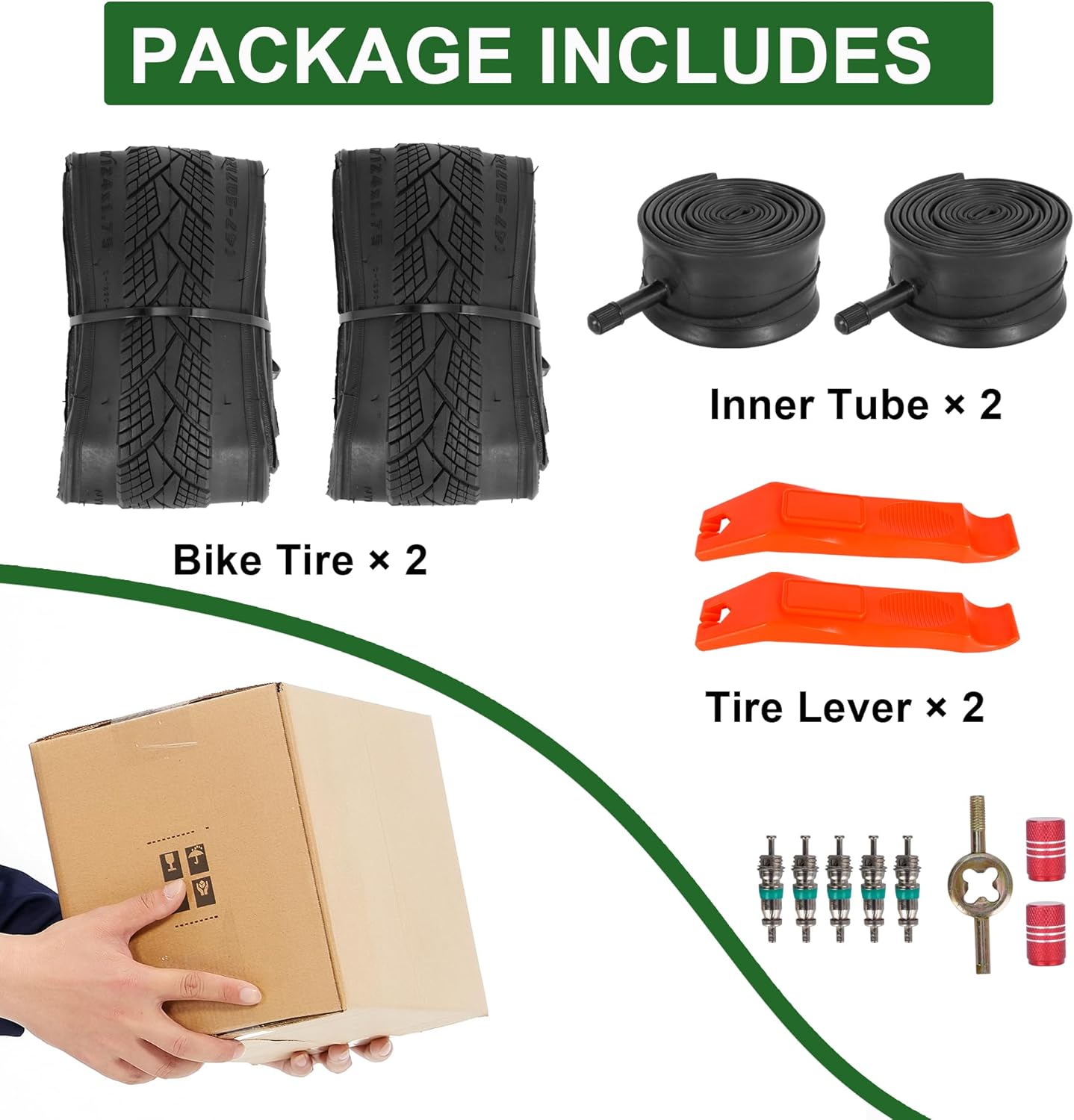 2-Pack 20x1.75 Bike Tire Tube, 20 Inch Mountain Bike Tires & Tubes, Folding Replacement Bicycle Tires with 2 Tire Levers for Hybrid, City Commuter, Urban