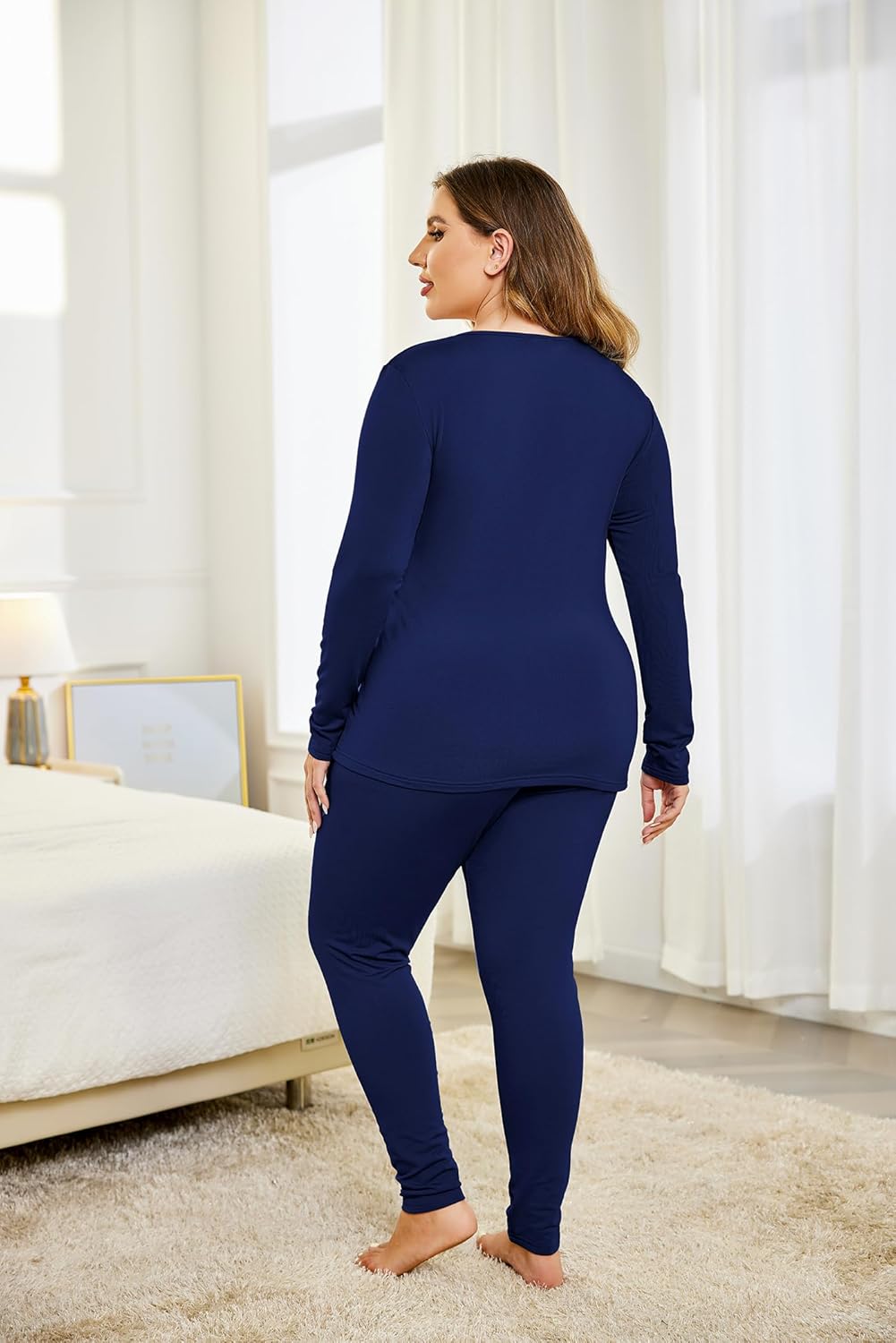 Ekouaer Women Plus Size Thermal Underwear Set Soft Long Johns Sets Light Fleece Lined Base Layer Top & Bottom Pajama Set - Image 6