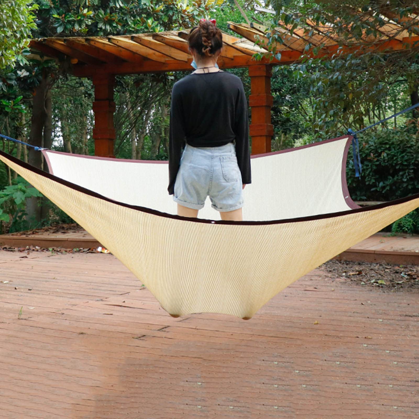 Red de sombra beige de 10 x 10 m, protección UV, 90 % de protección solar, tela de sombra para patio, jardín, pérgola, invernadero, lona de malla duradera con ojales