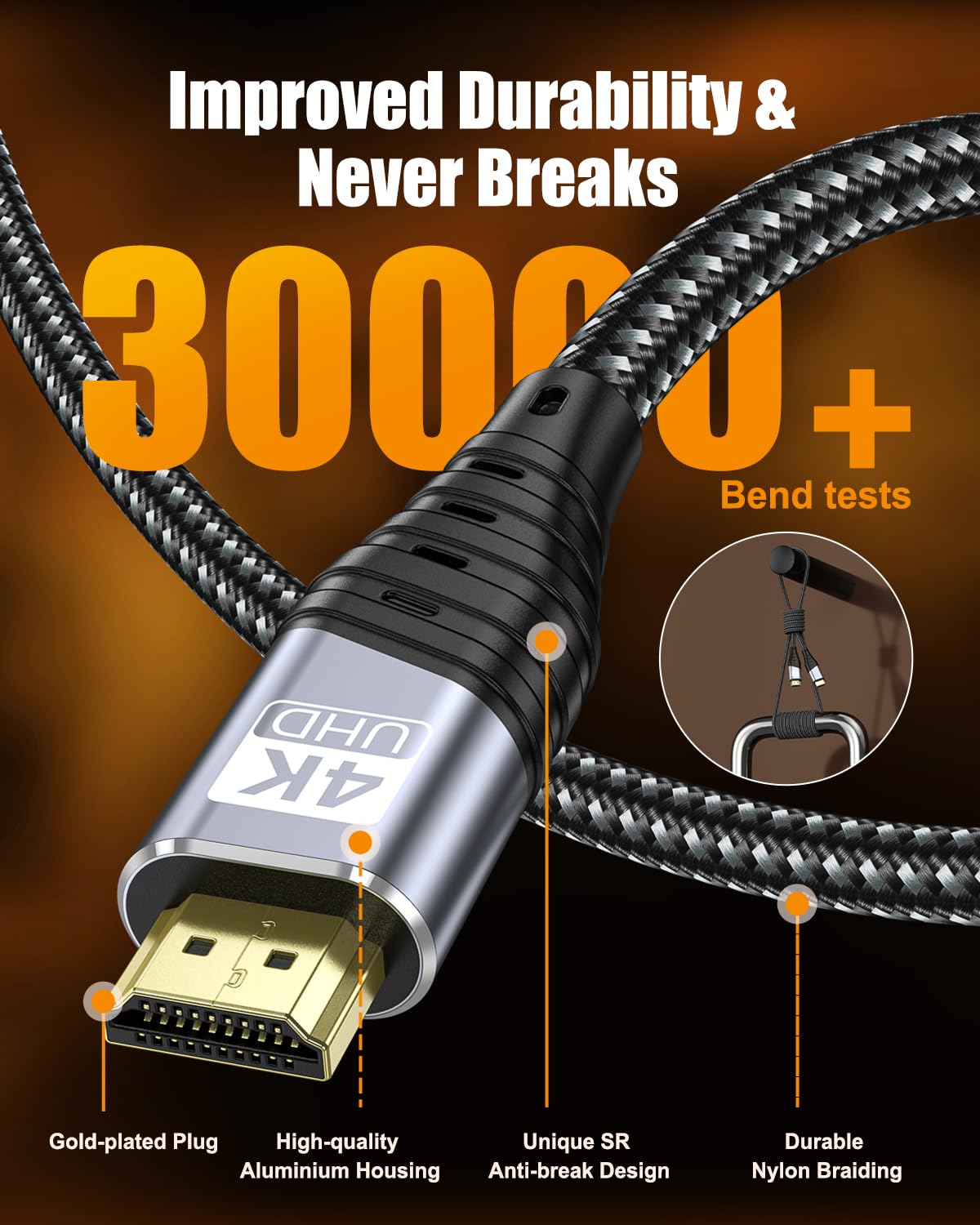 Cavo HDMI 2.0 20M, 4K Cavo HDMI Nylon Intrecciato e Connettori Dorati 18Gbps 4K@60Hz 1080P eARC HDCP 2.2 DTS:X Compatibile per HDTV, PS5/4/3, Xbox Series X/S, Monitor Mehr