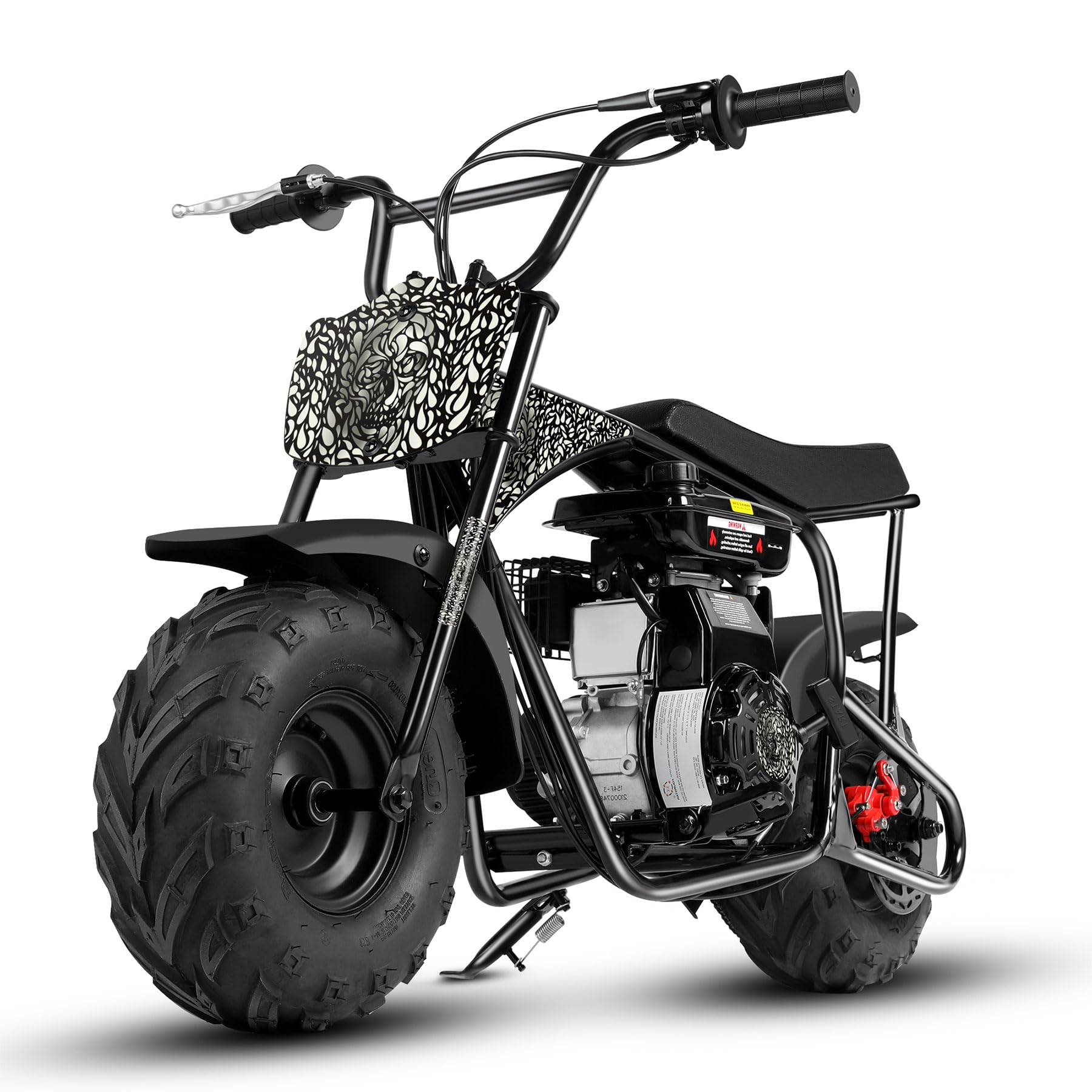 ORYXEARTH 105CC Mini Moto 4 Temps Pocket Bike Dirt Bike, Moto Cross Enfant, Benzin Haute Performance, Pneus Larges Tout-Terrain, Motocross, Autocollants DIY à Partir de 13 Ans (Crâne)