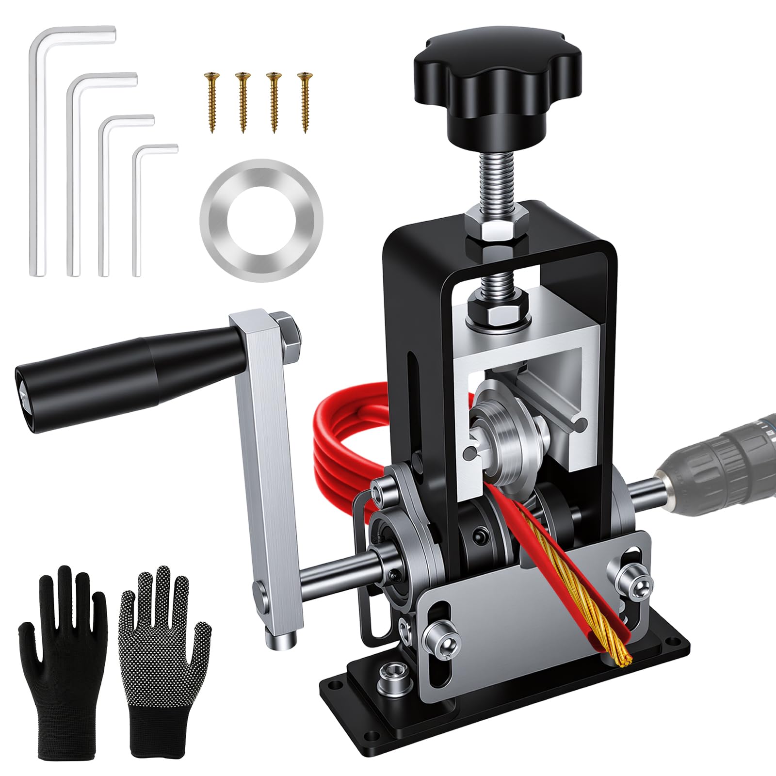 Wire Stripper Machine, 0.06"-1" Manual Wire Stripping Machine, Scrapping Copper Wire Stripper with Replacement Blades, Drill Powered Hand Crank Wire