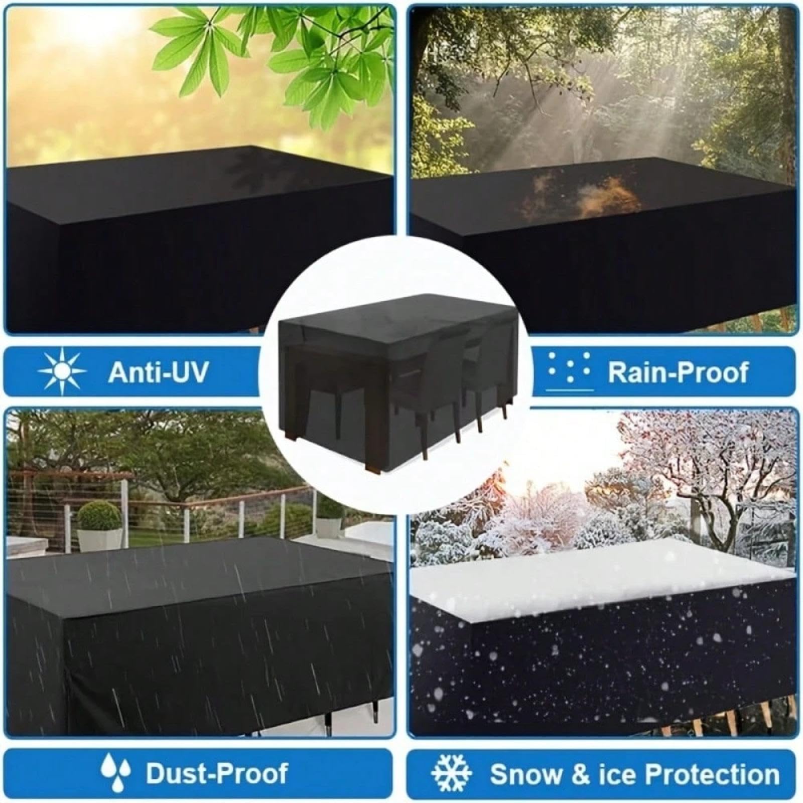 HeavyDu 420D - Funda impermeable de piel de buey para jardín, 420 x 360 x 80 cm, resistente al invierno, protección contra rayos UV, protector para mesa y toldo, para balcón