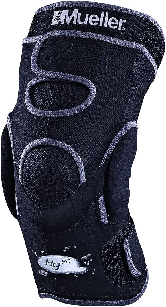 MUELLER Sports Medicine Hg80 Rodillera con bisagras, soporte para aliviar el dolor de rodilla para hombres y mujeres, ideal para artritis, esguinces, previene la hiperextensión, negro, grande