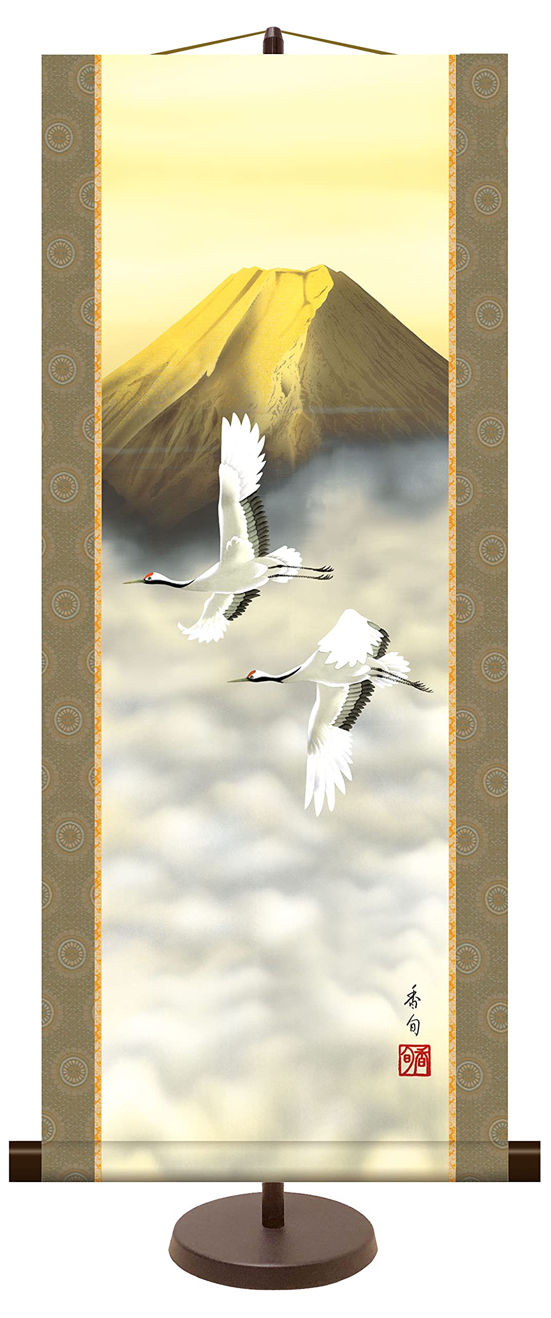 Amazon.co.jp: 掛け軸 和風モダン掛 山水画 富士の景色 伊藤香旬 「 金