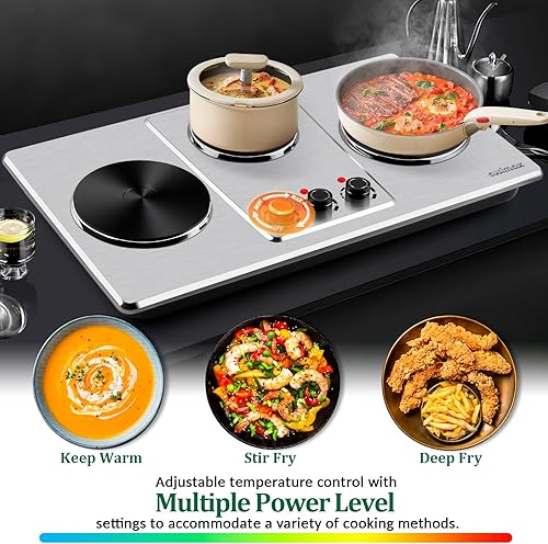 Miniatura 2 de Cusimax Hot Plate,Countertop Triple Burner with 7″Cast Iron Cooktop,Electric Hot Plate for Cooking,11 Level Temperature Setting