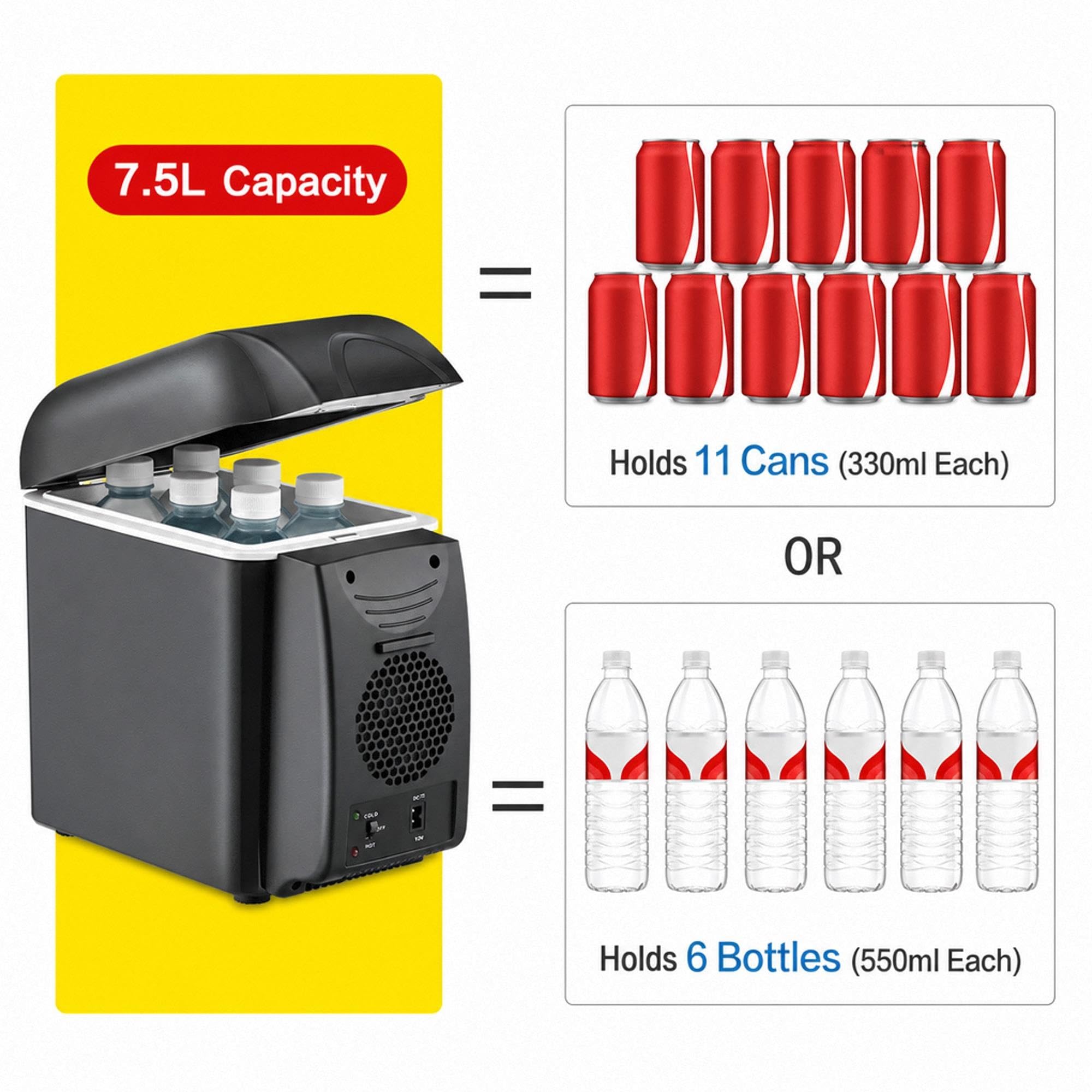 Mini Frigo Portatile 7.5L, Raffredda e Riscalda 12V 220V per Auto e Casa
