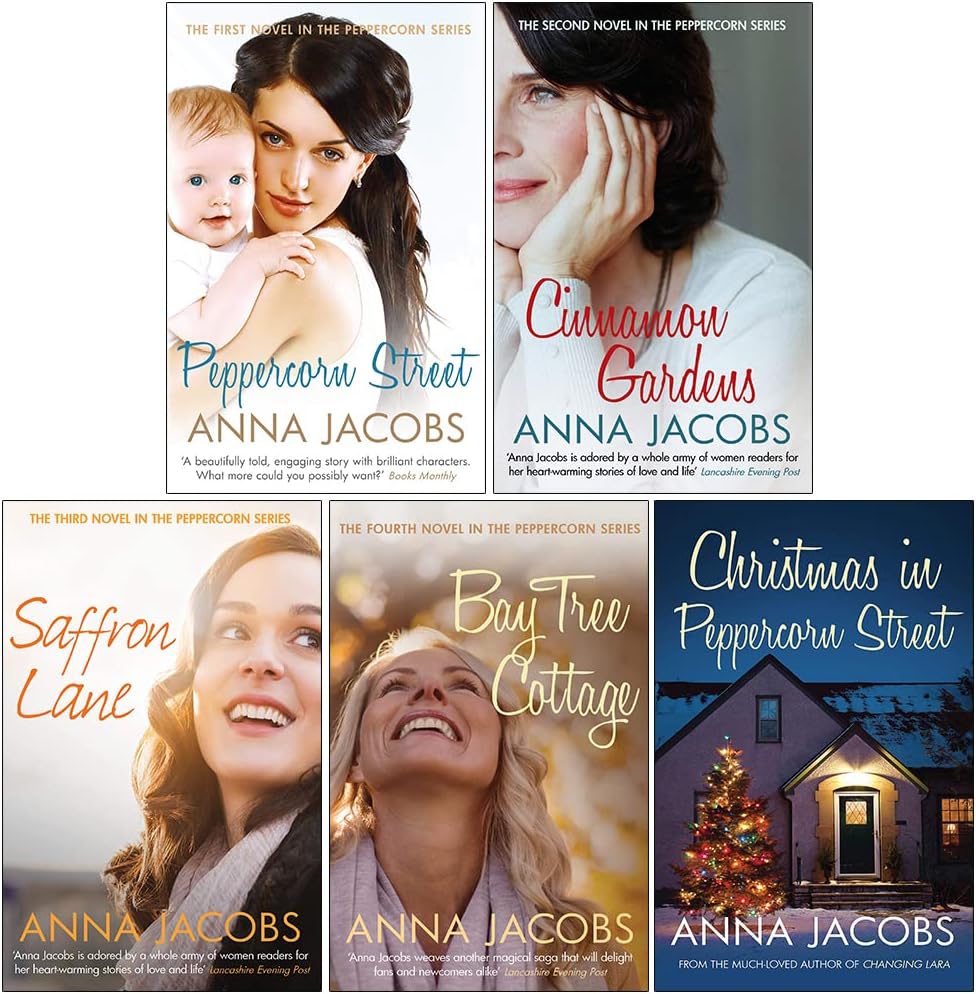 Anna Jacobs Peppercorn Series Collection 5 Books Set (Peppercorn Street, Cinnamon Gardens, Saffron Lane, Bay Tree Cottage, Christmas in Peppercorn Street)