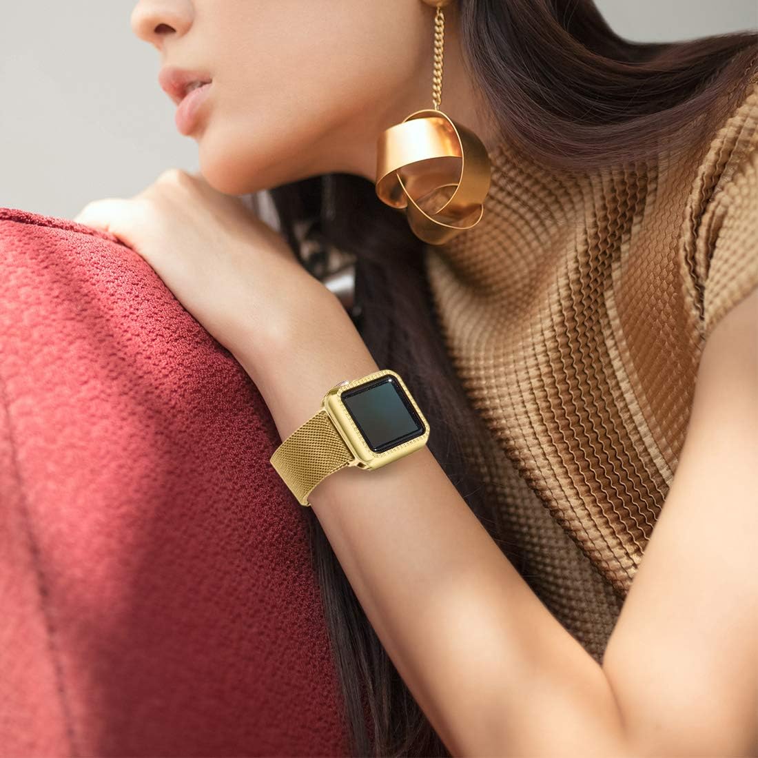 Mastten 44mm Case Cover Compatible with Apple Watch, Bling Diamond Bordered Protector Compatible with iWatch Series SE 6 5 4， Gold