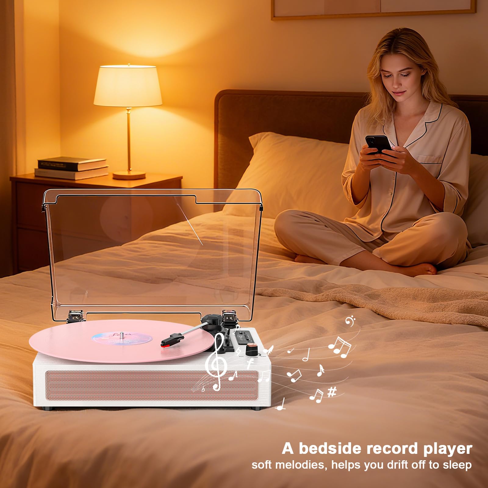 VINYLS LINK Giradischi in vinile con altoparlanti, giradischi Bluetooth con modalità EQ e display LED, giradischi vintage rosa, giradischi a 3 velocità per dischi in vinile, registrazione USB