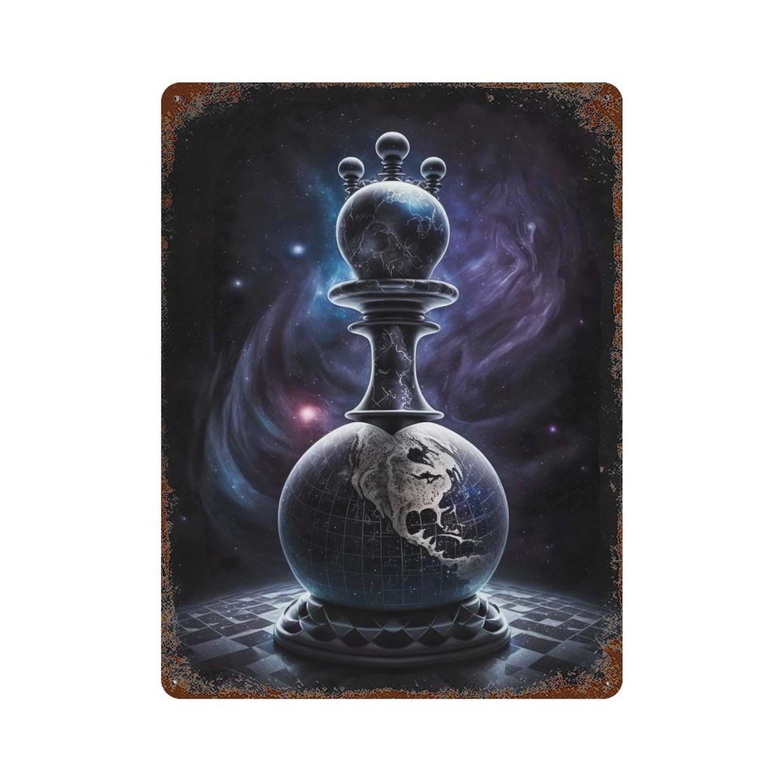 World of Chess 15.7"x11.8" Aged Metal Wall Plaque, Retro Wall Decor for Farmhouse, Kitchen And Entryway Decor