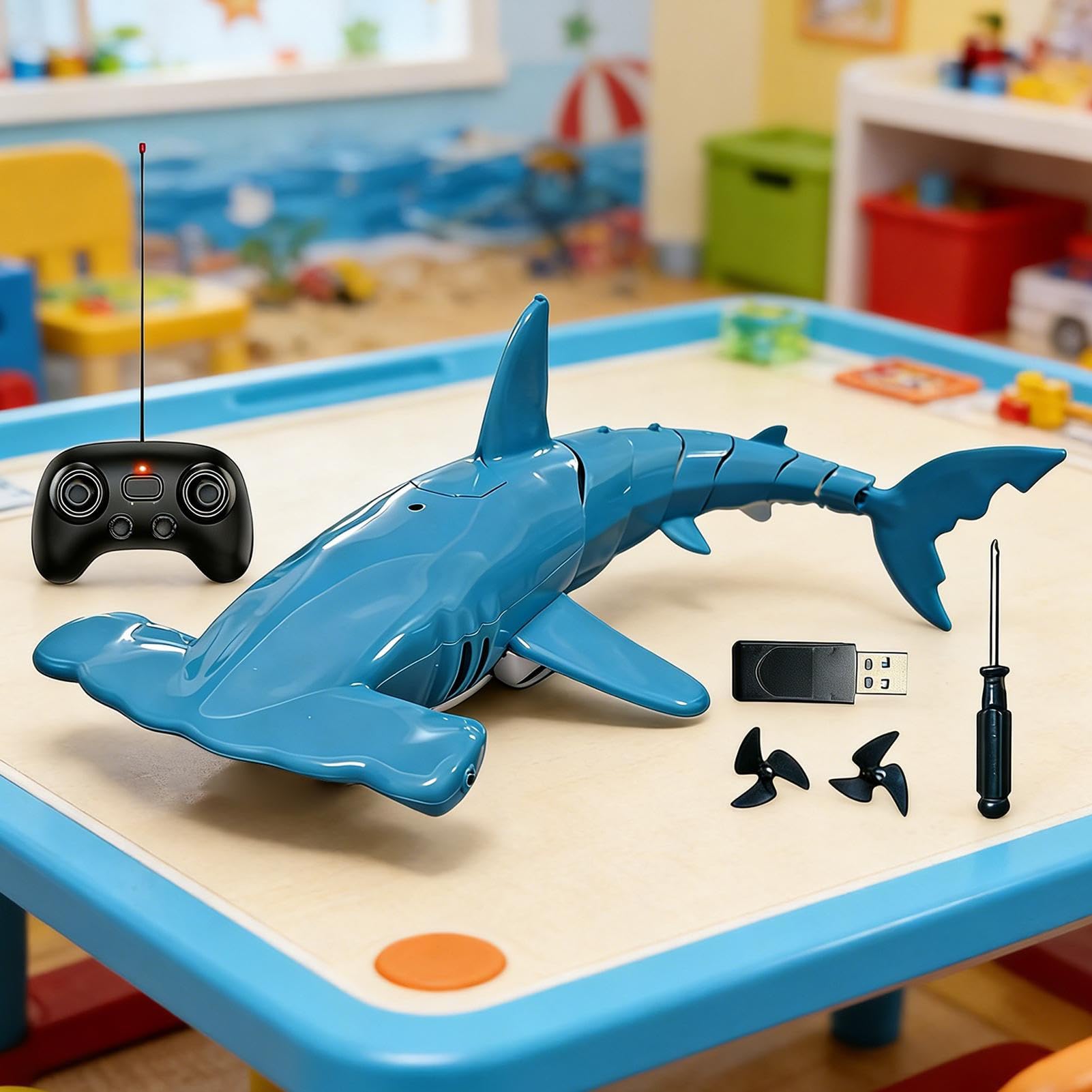 Tiburón Teledirigido para Piscina RC 2.4GHz Recargable Impermeable con
