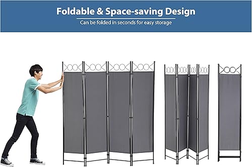 Miniatura 2 de Divisor de habitación, 4 paneles, separadores de habitaciones de 6 pies y pantallas de privacidad plegables, separadores de habitación