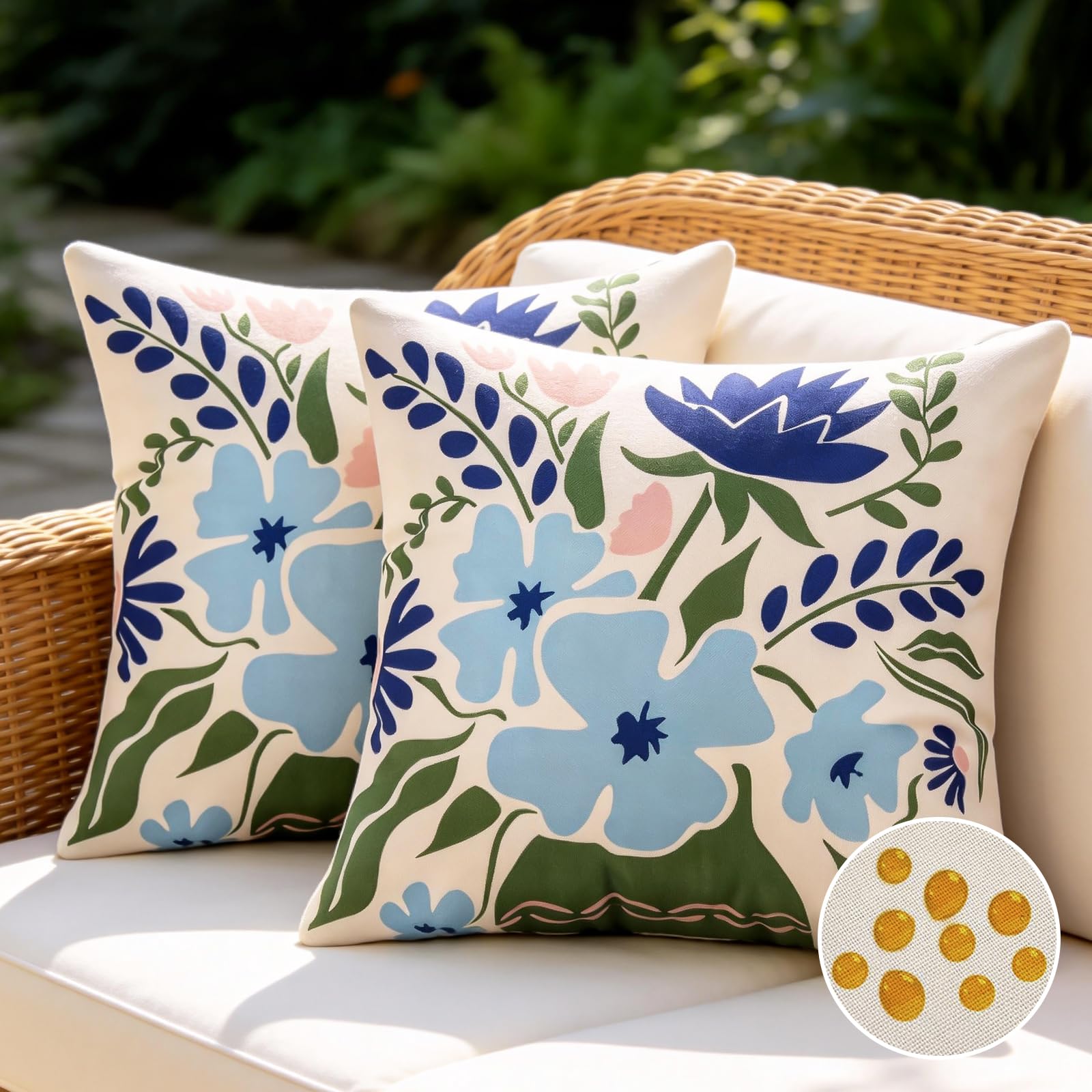 Outdoor Cushion Covers 50 x 50 cm 2 Pack Outdoor Chair Covers Waterproof Modern Spring Cushion Covers Prints with Flowers Blue Floral Decorative for Living Room Bedroom Garden Bench Sofa Home Decor โ image 1