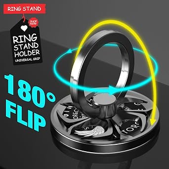 Finger Ring Stand, ebulous 360 Rotation Spinner Mobile Cell Phone Ring Stand Holder with Grip Kickstand Universal [Washable/Reusable] for Phone/Pad/Note/Tablets etc (Black)