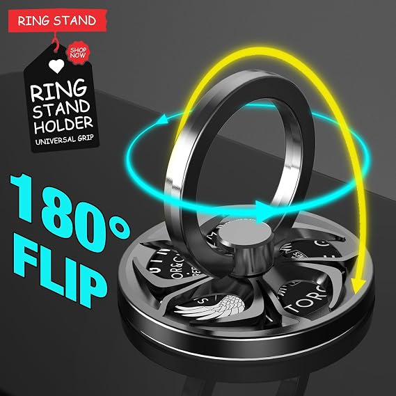 Finger Ring Stand, ebulous 360 Rotation Spinner Mobile Cell Phone Ring Stand Holder with Grip Kickstand Universal [Washable/Reusable] for Phone/Pad/Note/Tablets etc (Black)