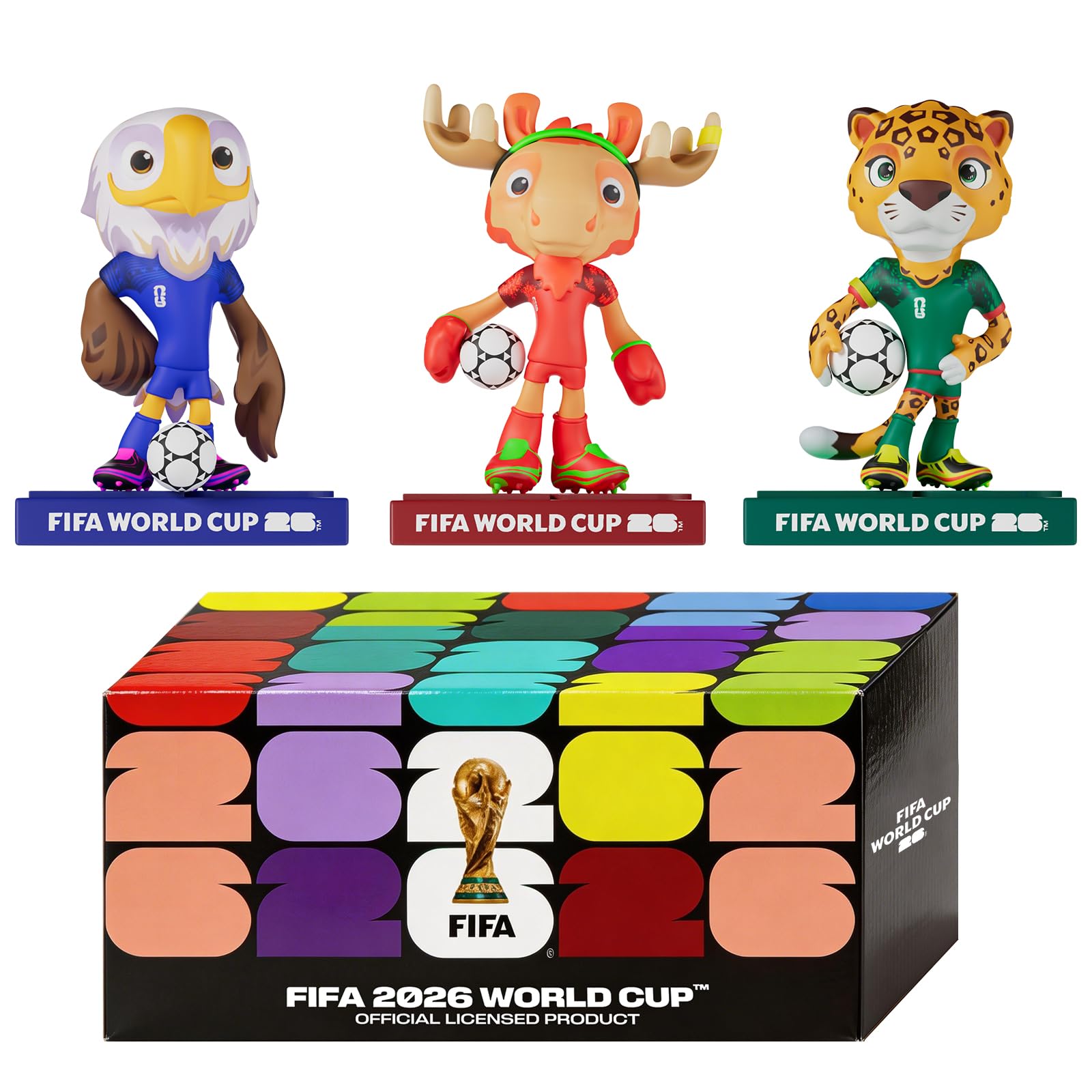 Sanyetral FIFA World Cup 2026 3PCS Figuras de Mascota Juego de Conjunto Base B (9 cm) para Exhibición, Incluye Clutch, Zayu, Maple