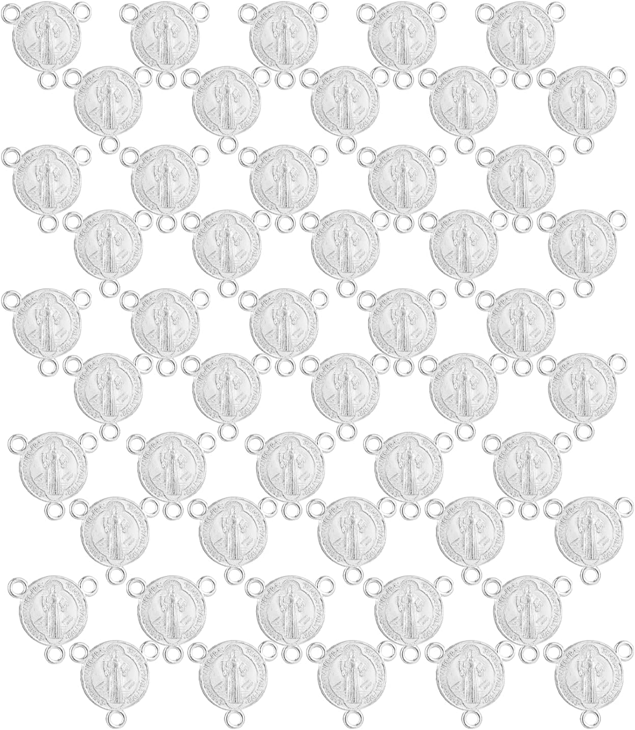 3-Hole IHS Holy Chalice/Holy Family/Jerusalem/Sacred Heart/Pope Francis/St.Benedict Medal Rosary Chaplet Connector Centerpieces Jewelry Making Parts (St.Benedict Medal-S-round-50pcs)