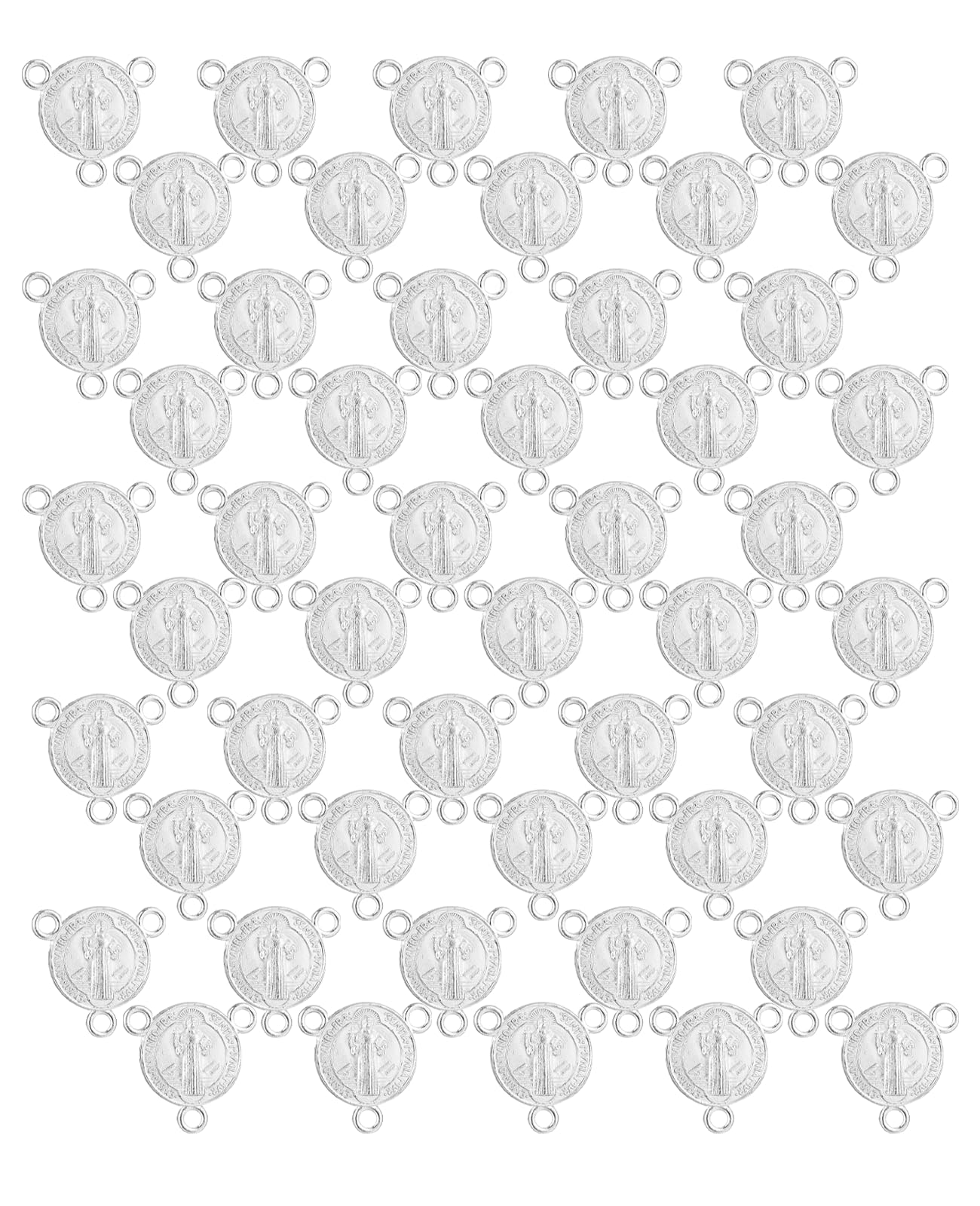 diyalo 3-Hole IHS Holy Chalice/Holy Family/Jerusalem/Sacred Heart/Pope Francis/St.Benedict Medal Rosary Chaplet Connector Centerpieces Jewelry Making Parts (St.Benedict Medal-S-round-50pcs)