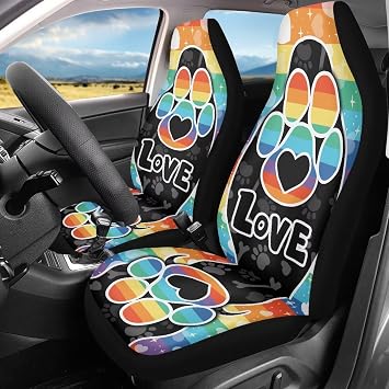 Bulopur Colorful Dog Paws Car Seat Covers Set of 2 Automobile Seat Cover Protector Car Accessories Interior Decor Non-Slip Seat Cover Cushion Pad Mat for Men Women Fit for Car, Truck or SUVs