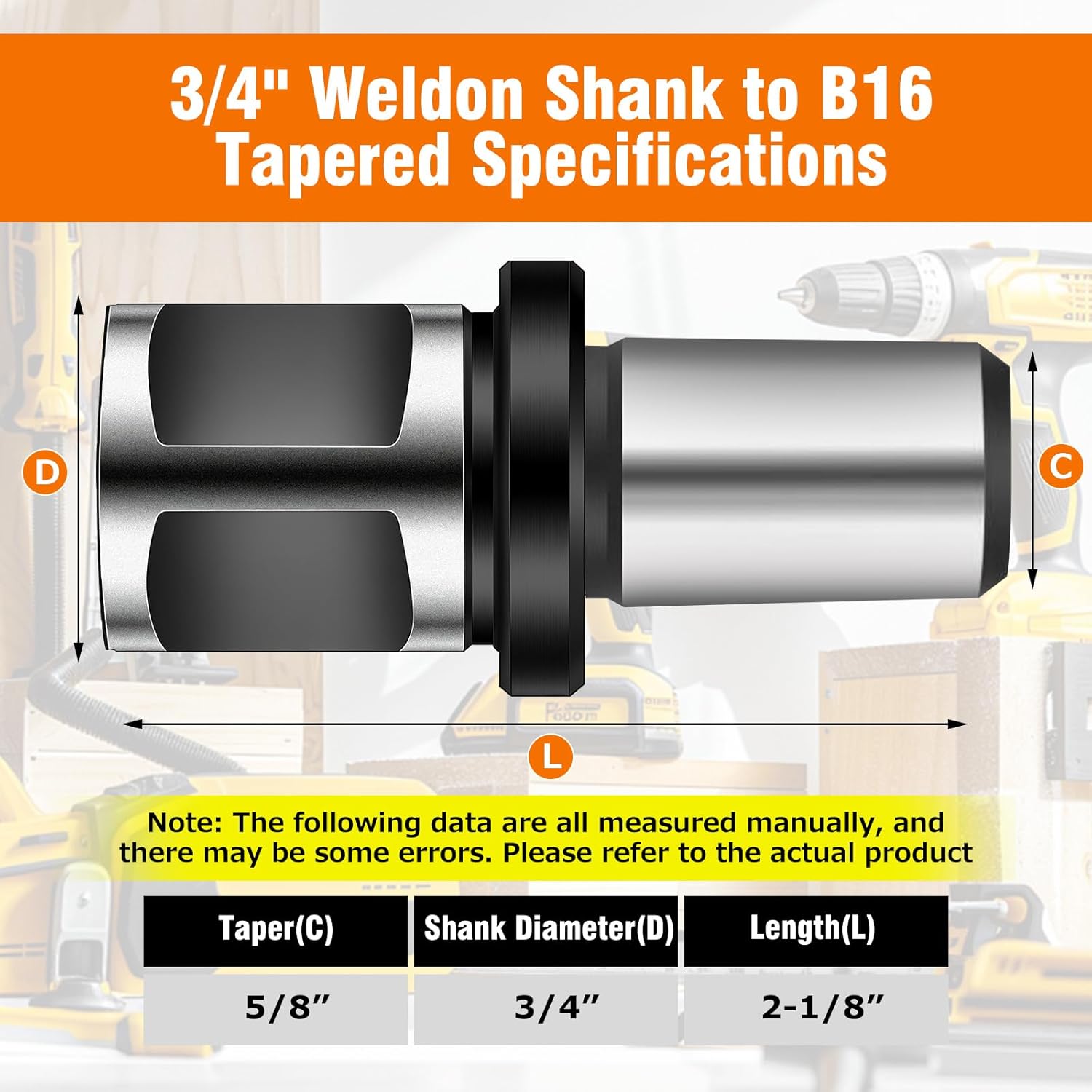 Heavy-Duty 1/8''- 5/8'' Magnetic Drill Chuck Adapter,3/4'' Weldon Shank with B16 Tapered Drill Bit Adapter and Drill Chuck Key,Weldon Adapter for Power Magnetic Drill Press,Metal and Wood Processing