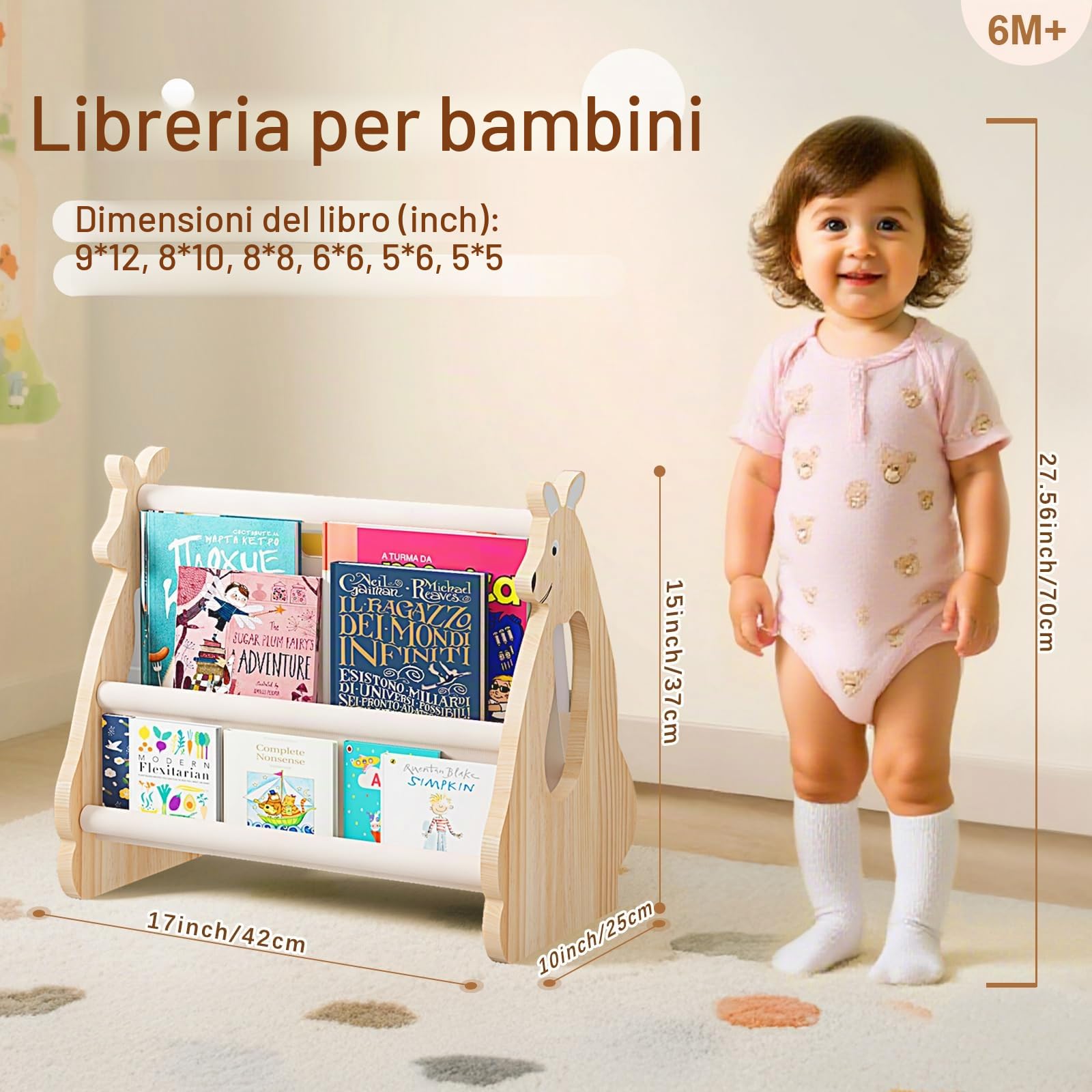 EURYUNG Libreria per bambini in legno – Montessori Mensola per cameretta dei bambini, mobili per la cameretta dei bambini, organizer per libri per bambini