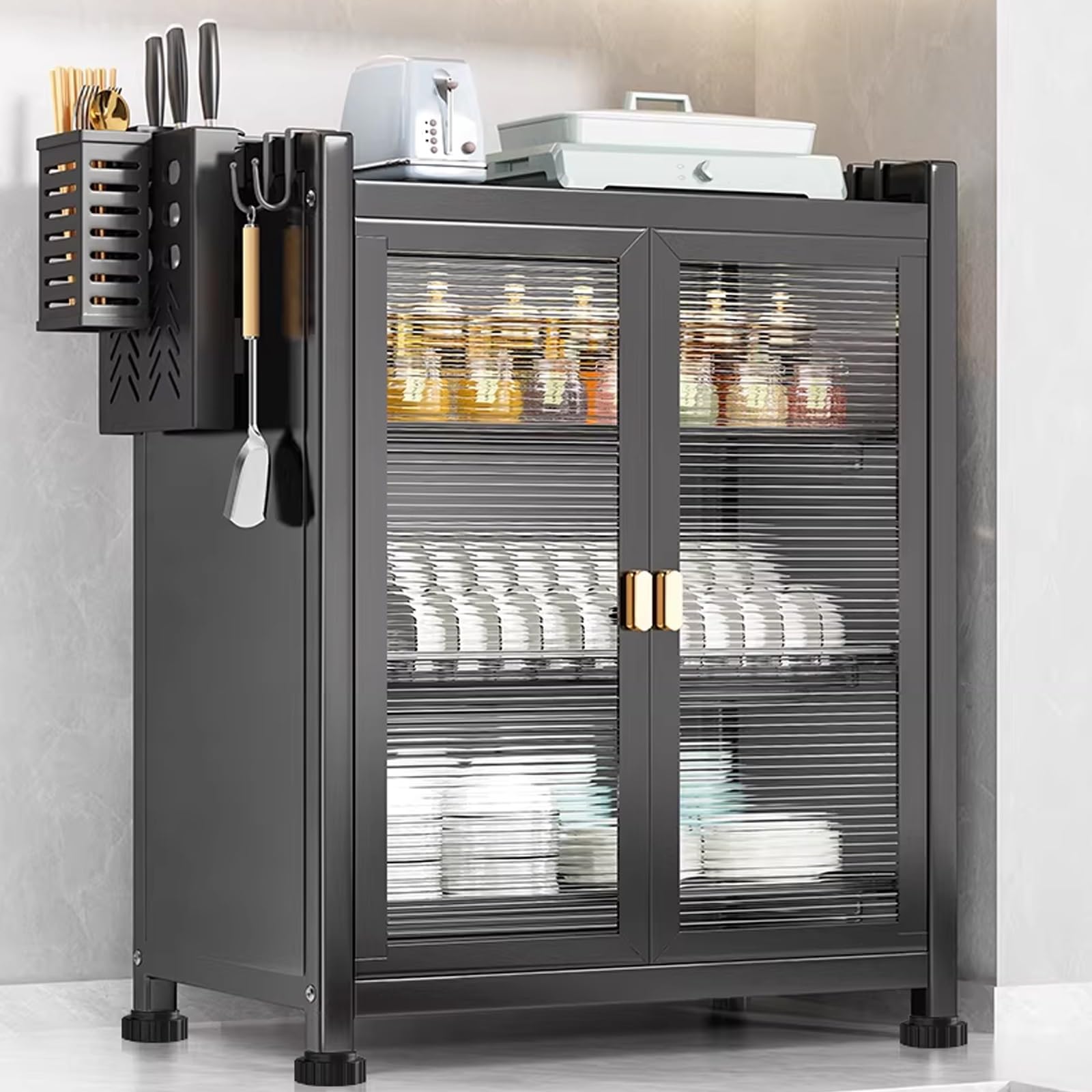 Tre piani cucina organizer mobiletto scola piatti, Grande capacità portaposate scolaposate, cucina appoggio mobiletto scolapiatti, scolapiatti Con vaschetta raccogli gocce.(Black)