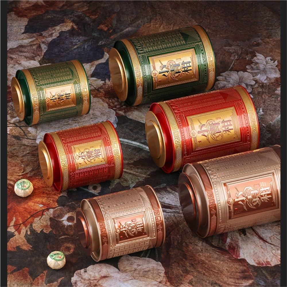 XYNSNDB Teedose, Vintage-Aufbewahrungsbehälter für losen Tee, Blechdosen, versiegelte Dosen, Leere Dosen, Tee-Set, Einzeldose/Doppeldose, Geschenkbox-Set, Teedose (C, L)