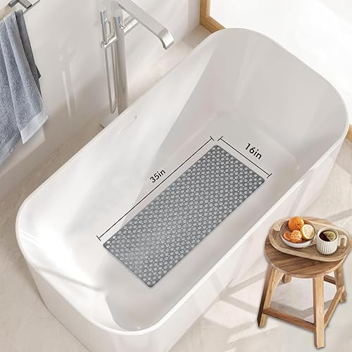 Miniatura 3 de Tapete de bañera TPE antideslizante, tapete de baño antideslizante de 35 x 16 pulgadas, tapetes de ducha extra largos con ventosas y grandes