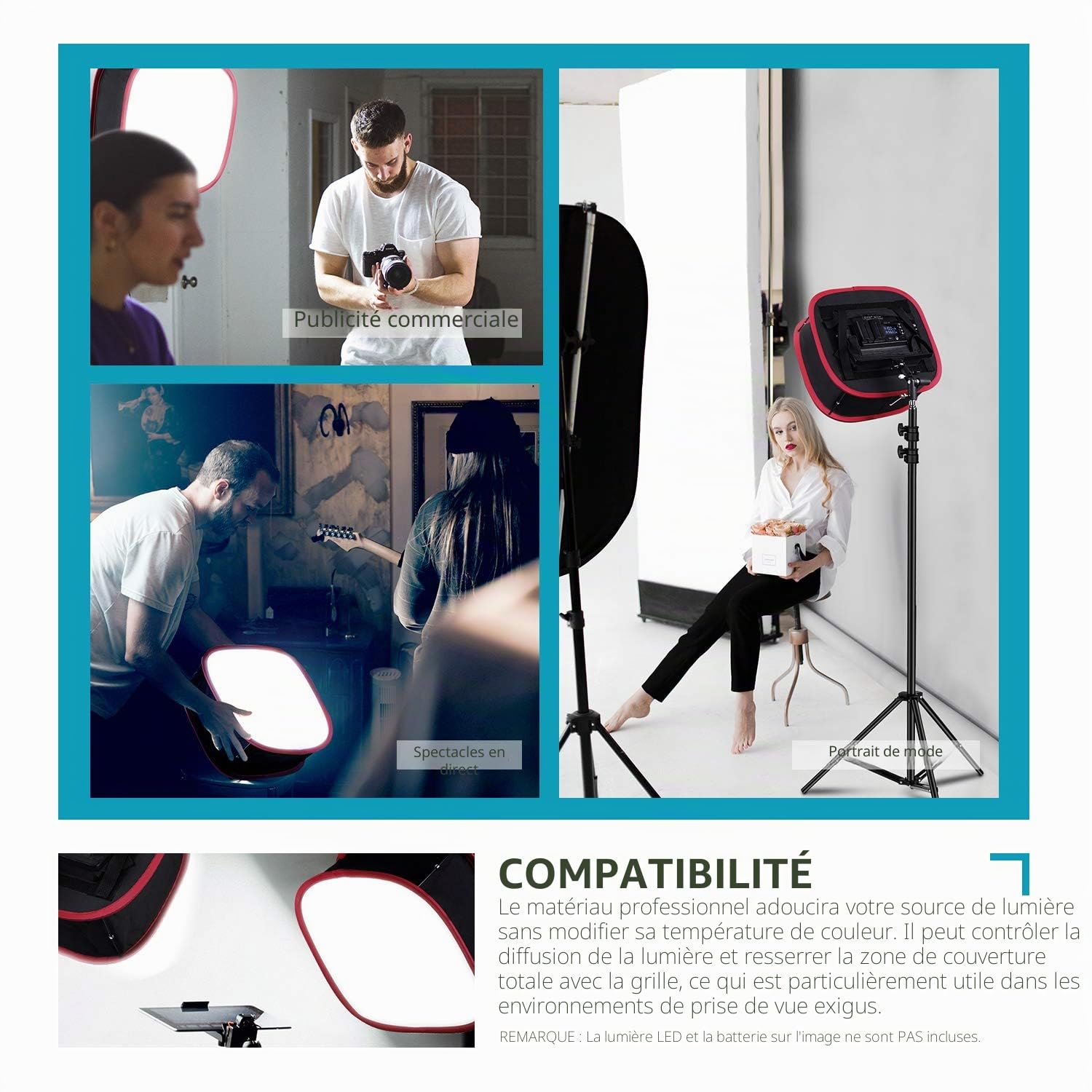 Neewer Boîte à Lumière Softbox Pliable avec Attache de Sangle, Grille et Sac de Transport Compatible avec Neewer 480/660/530 LED Panneaux d'Éclairage, Ouverture de 9,8 x 8,7 cm (Noir + Rouge)