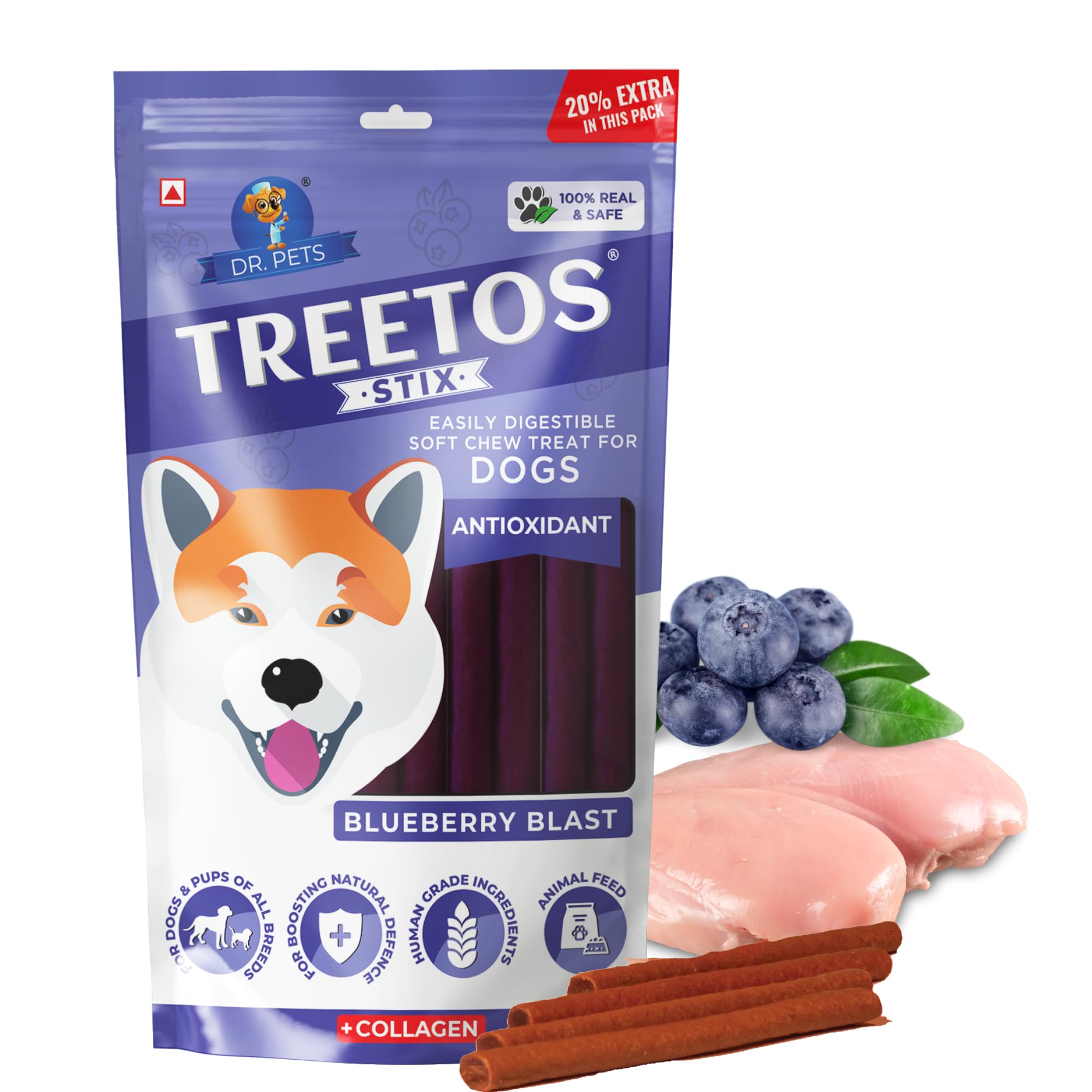 Best Dog Food Treat and Snacks TREETOS Blueberry Blast by DR. Pets (70 g Pack, Real Taste of Fruit Flavour) (B0B366B8KR) Amazon Price History, Amazon Price Tracker