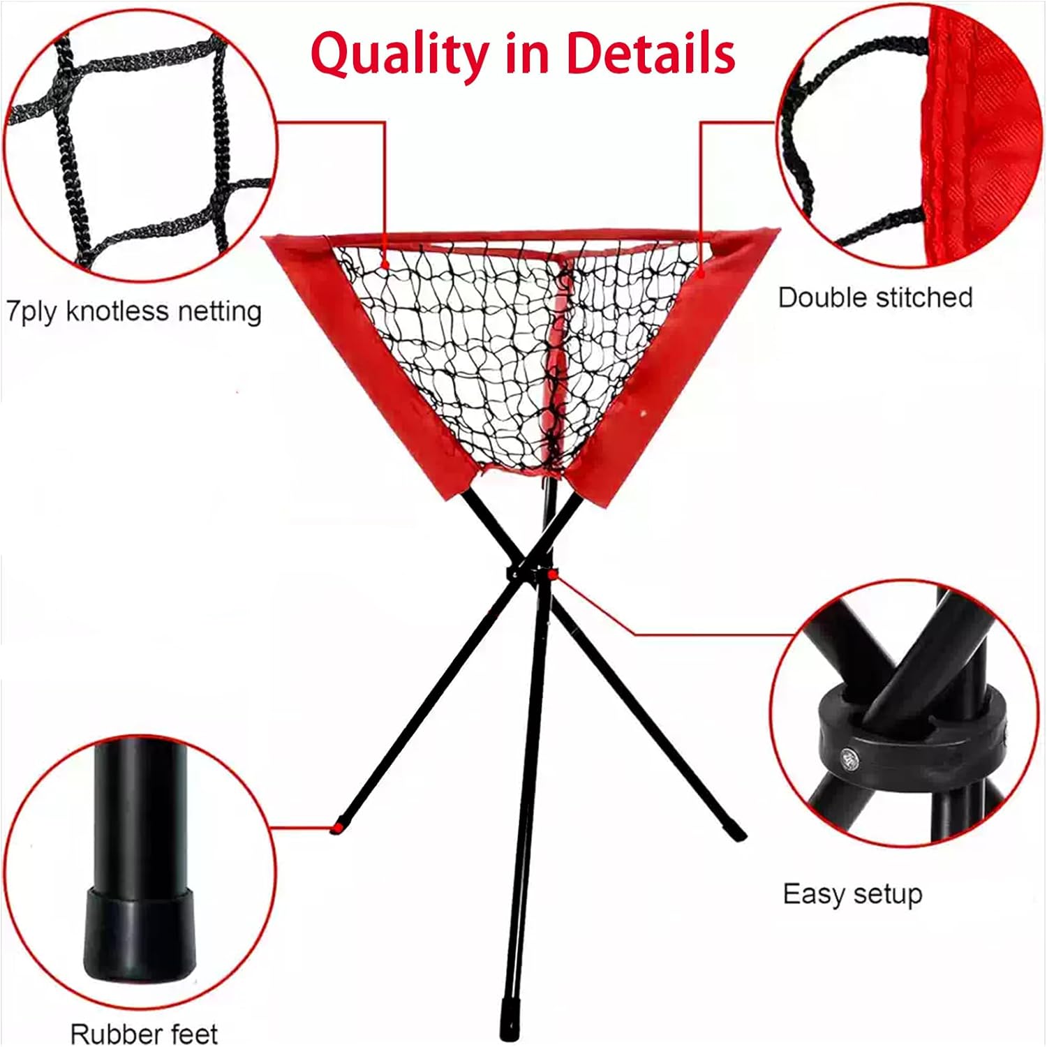 Portable Baseball Training Net, Collapsible Ball Return Net with Carry Bag, Red and Black