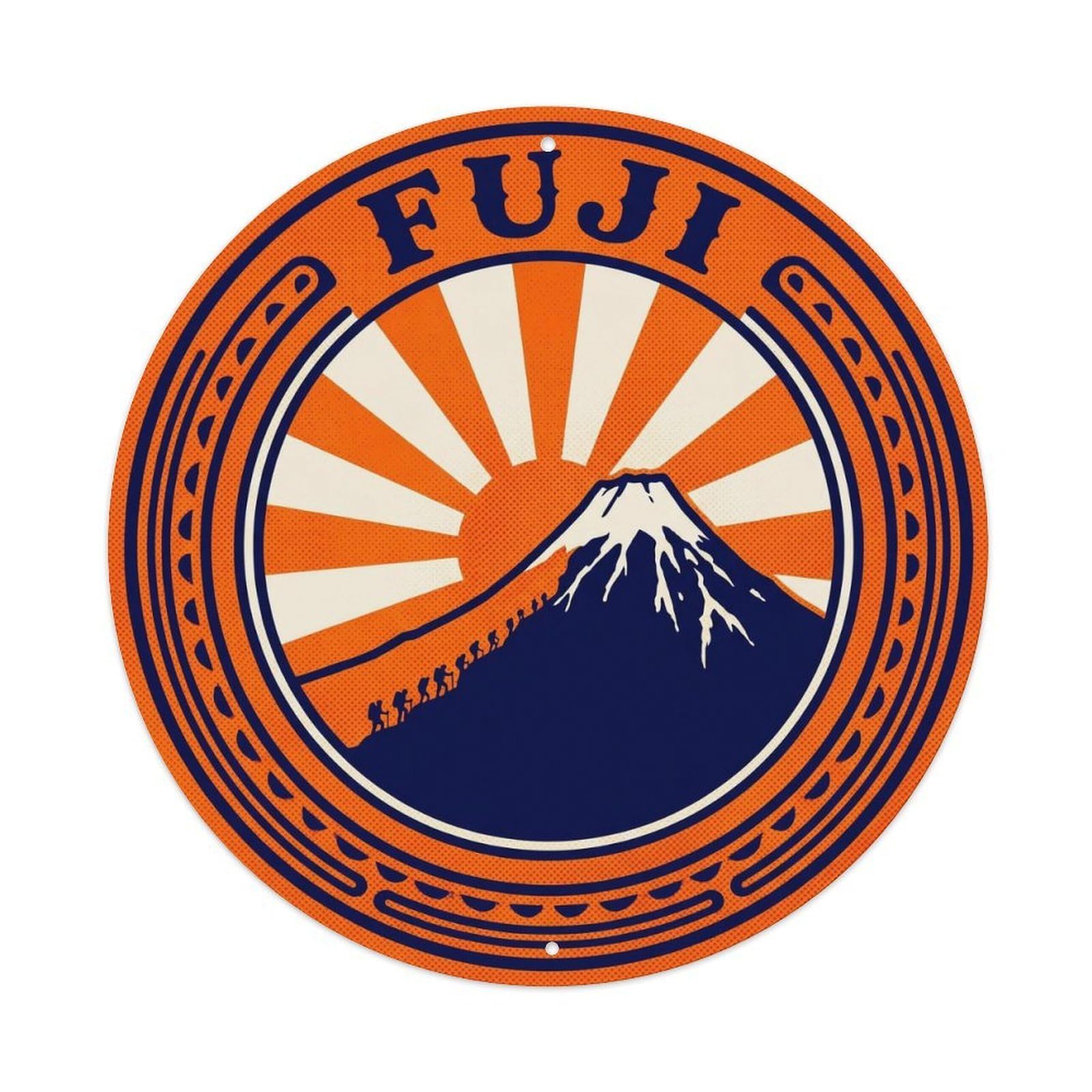 Olyhtr 8X8inch Classic Style Fuji Sunrise Climbers Showa Orange Navy Japan Metal Tin Sign