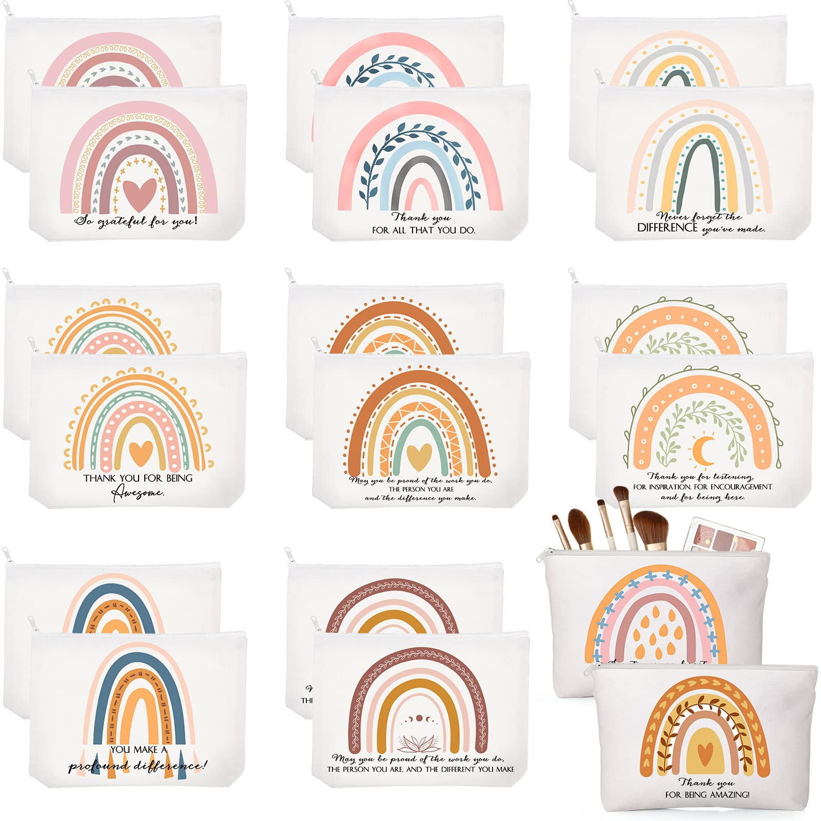 Sieral 20 Pcs Employee Appreciation Gifts for Womens Canvas Makeup Bags Inspirational Cosmetic Bag Pouch with Zipper Thank You Gift for Coworker Team