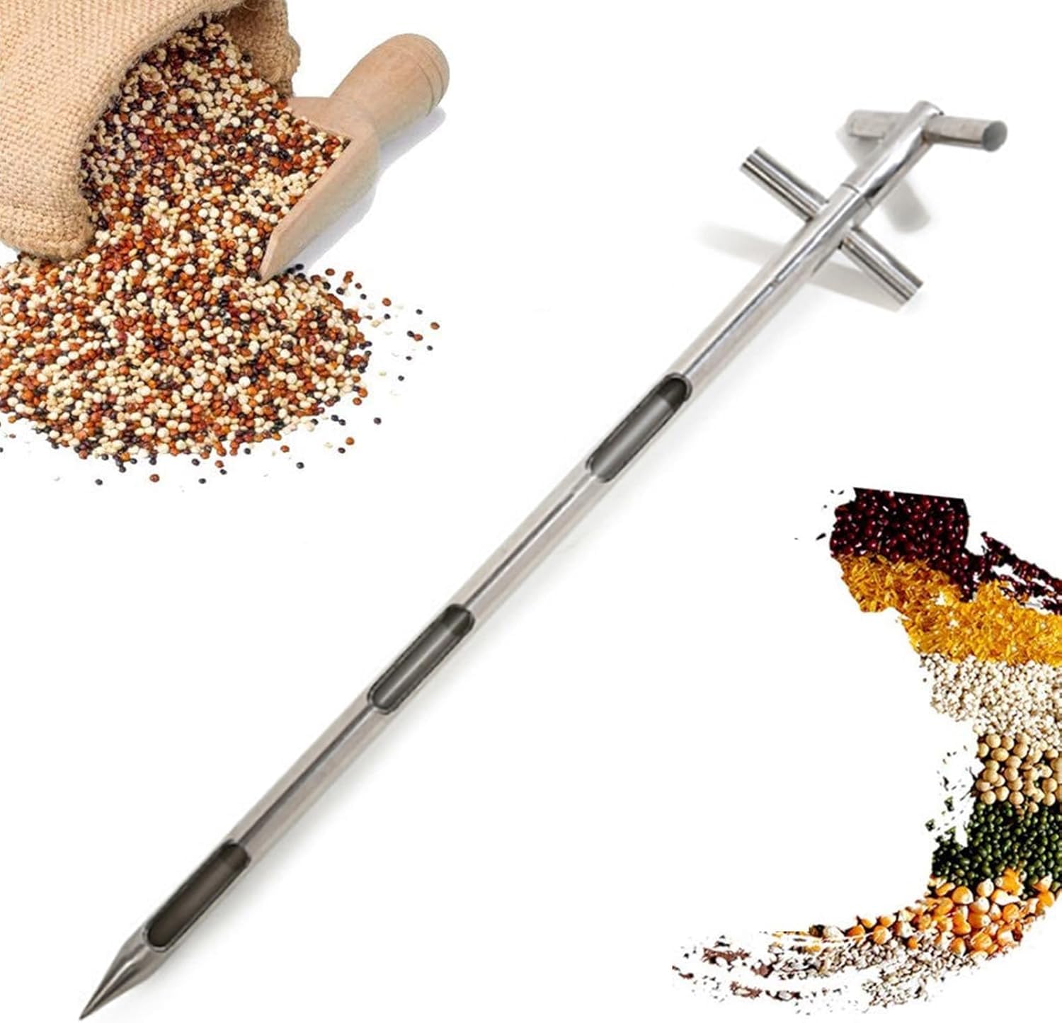 Sonda do pobierania próbek gleby – dwuwarstwowa obrotowa rurka do pobierania próbek proszku z uchwytem obrotowym o 90° do nawozów stałych i pielęgnacji roślin, 1,9 x 150 cm