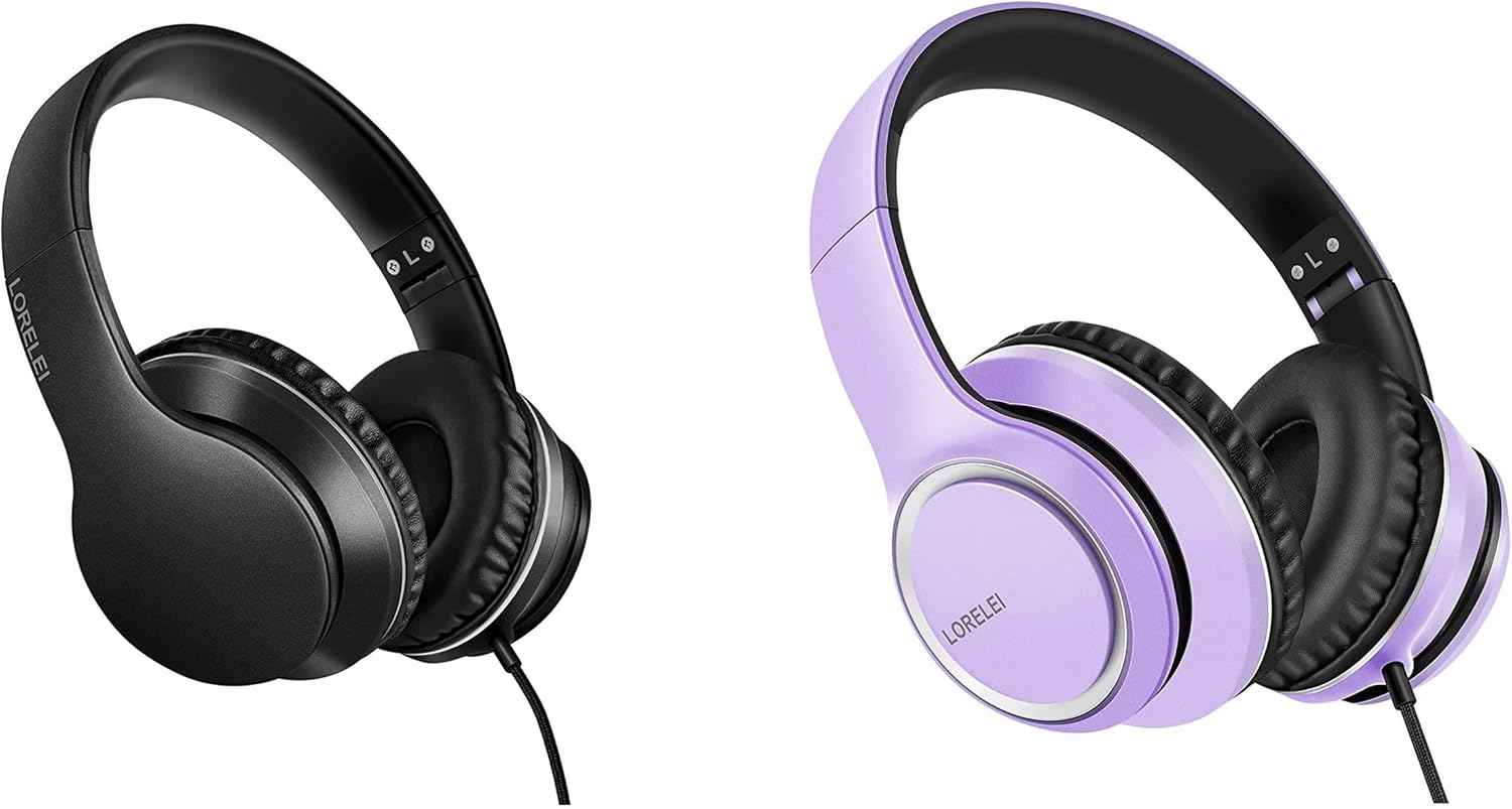 LORELEI X6 Wired Over Ear Headphones (Space Black) & X8 Wired Over Ear Headphones（Dark Purple
