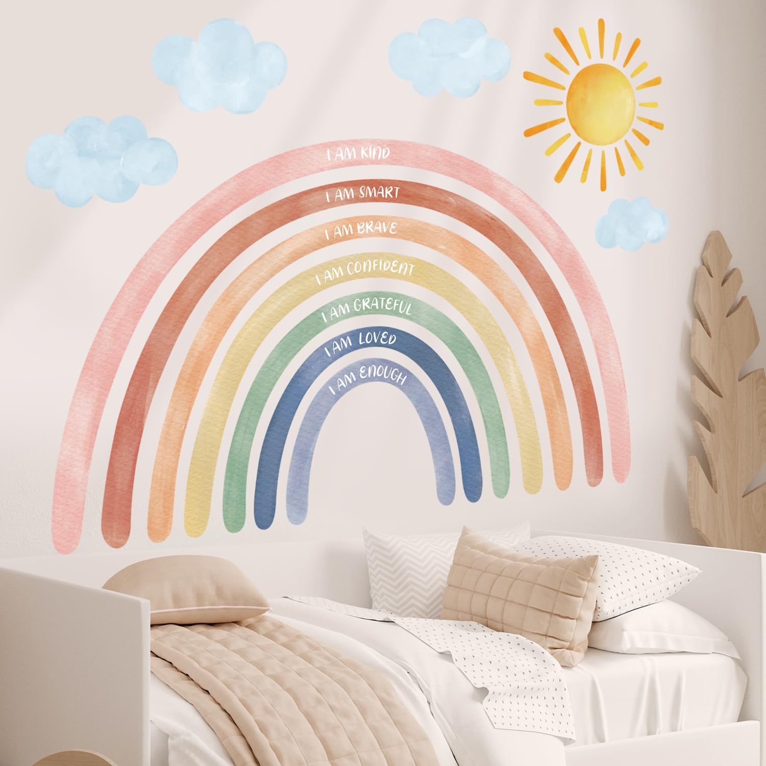 DECOWALL XLarge Rainbows and Quotes Wall Stickers 74'' x 47'' Watercolor Decals Big Nursery Bedroom Kids Room Décor Girls Baby Art Boho Peel and Stick Decoration Living Clouds (FH4-2432) - Image 3