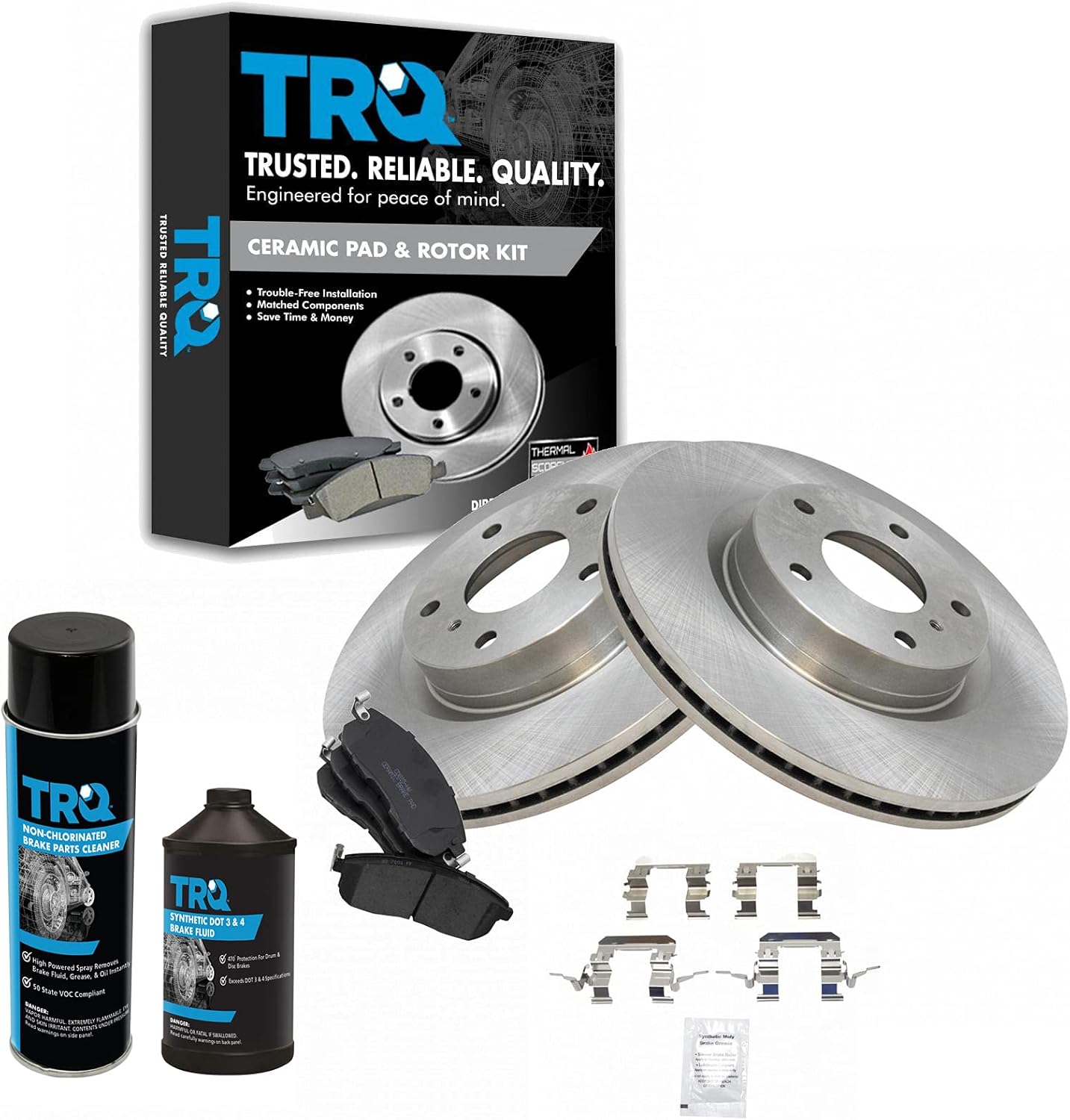 TRQ Front Brake Pad & Rotor Kit Brake Chemical Kit Brake Pads Brake Rotor Ceramic Compatible with 2003-2004 INFINITI G35 2003-2005 Nissan 350Z