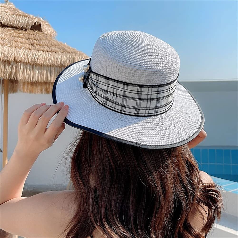 Cappelli Cappello da Pescatore Estivo Femminile Protezione Solare Cappello da Sole Cappello da Spiaggia Vacanza al Mare Cappelli di Paglia a Tesa Larga (Color : B, Size : Mcode) (D Mcode)