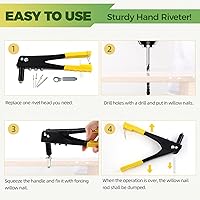 Vista 4 de Keadic Remachadora Manual Resistente de 226 Piezas con Kit Surtido de Remaches Ciegos de Aluminio de 6 Tamaños, Remaches Pop M2.4 M3.2 M4 M4.8