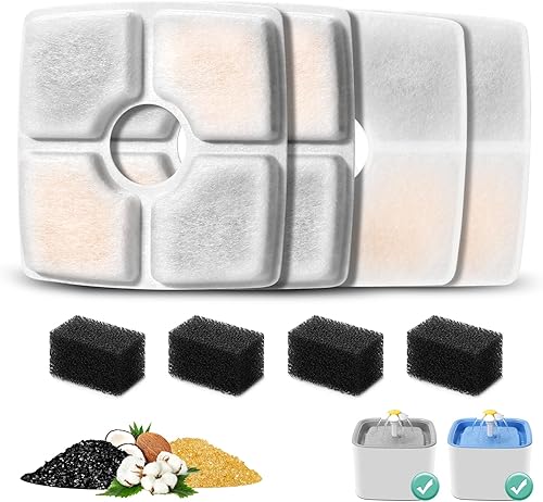 Miniatura 9 de Paquete de 8 filtros de repuesto y 8 esponjas de prefiltro para fuente automática de mascotas de 84 oz2.5 L, filtro de fuente de agua BFLICROY para