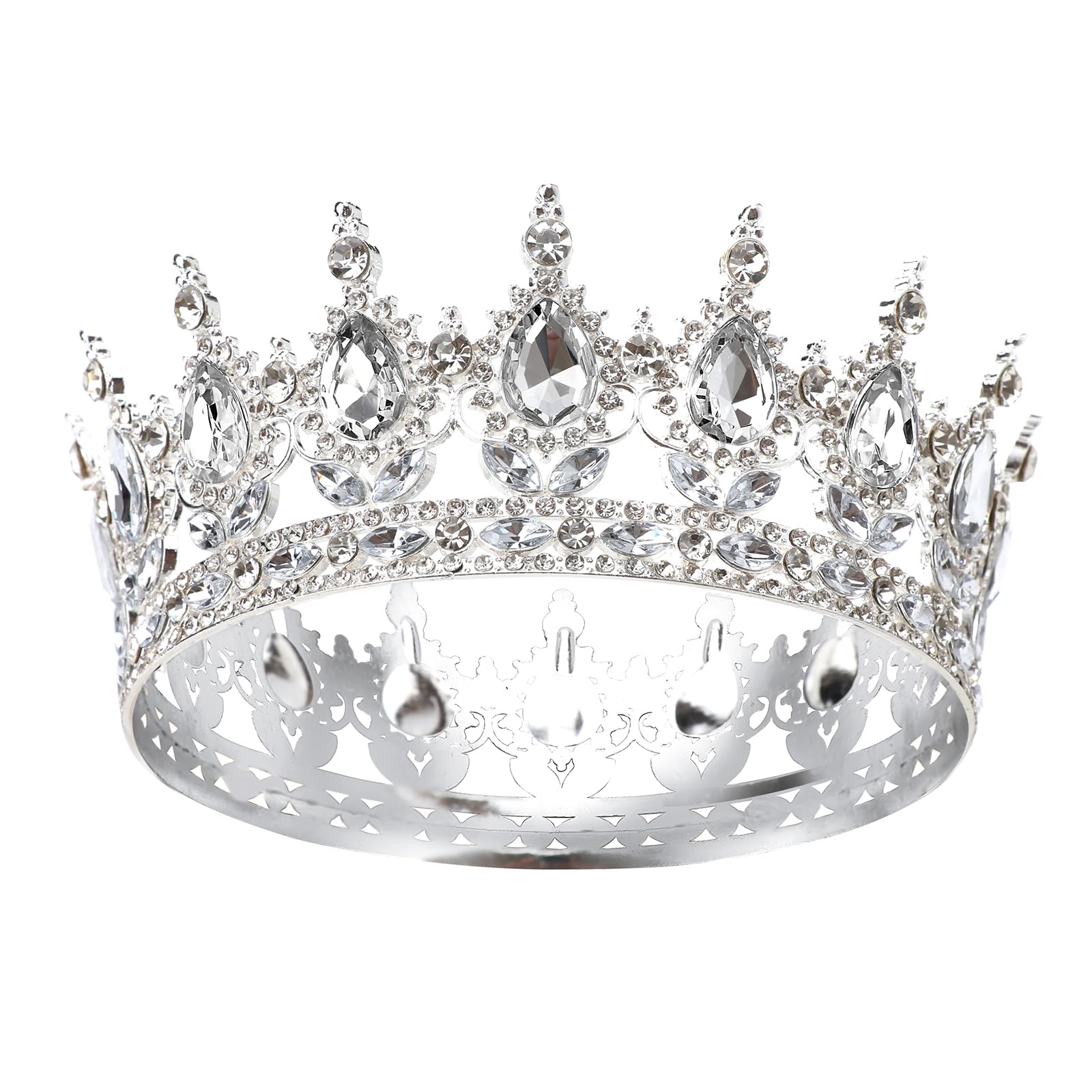 DRESHOW Pełna Okrągła Korona Kryształowa Opaska z Dżetów Vintage Barokowa Korona Ślubna Błyszczący Karnawałowy Nakrycie Głowy Księżniczki z Dżetów