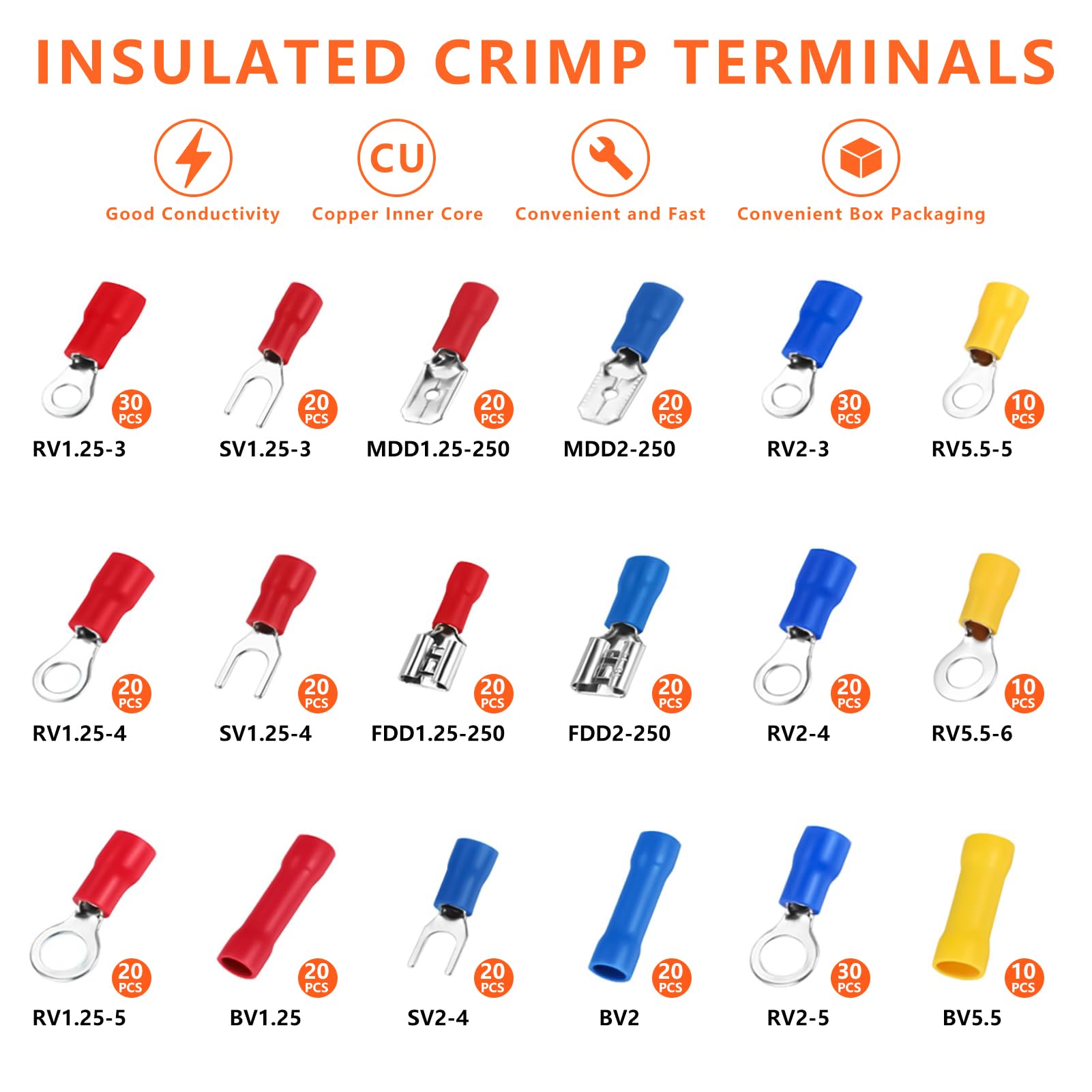 Crimpadora Terminales Eléctricos, 18 Modelos [0,5-6 mm²], Set Alicates Terminales Electricos, Juego de Alicates Crimpadores con 350 Conectores Crimpados Incluidos, Herramienta de Crimpado