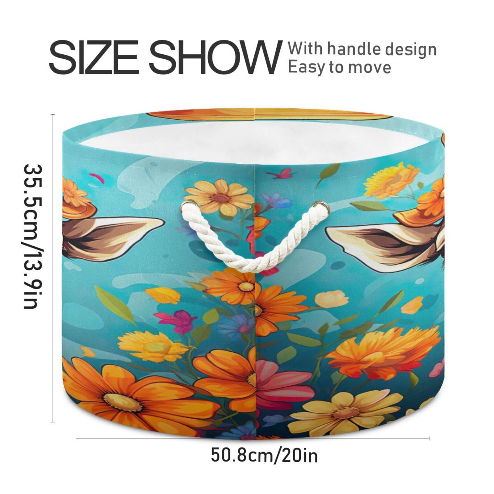 Round Cute Giraffe Flower Storage Basket Large Organizer Bin Laundry Hamper Toy Storage Basket with Handle for Nursery Clothes Toys 202b4194