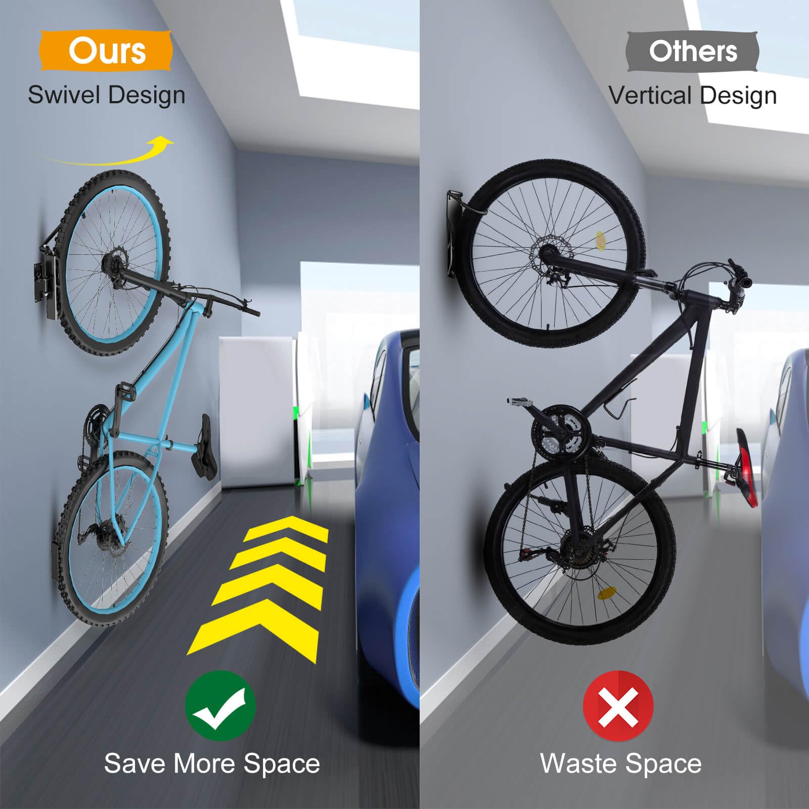 Luricaa Lot De 2 Supports Muraux Pivotants Pour Vélo Avec Plateau De