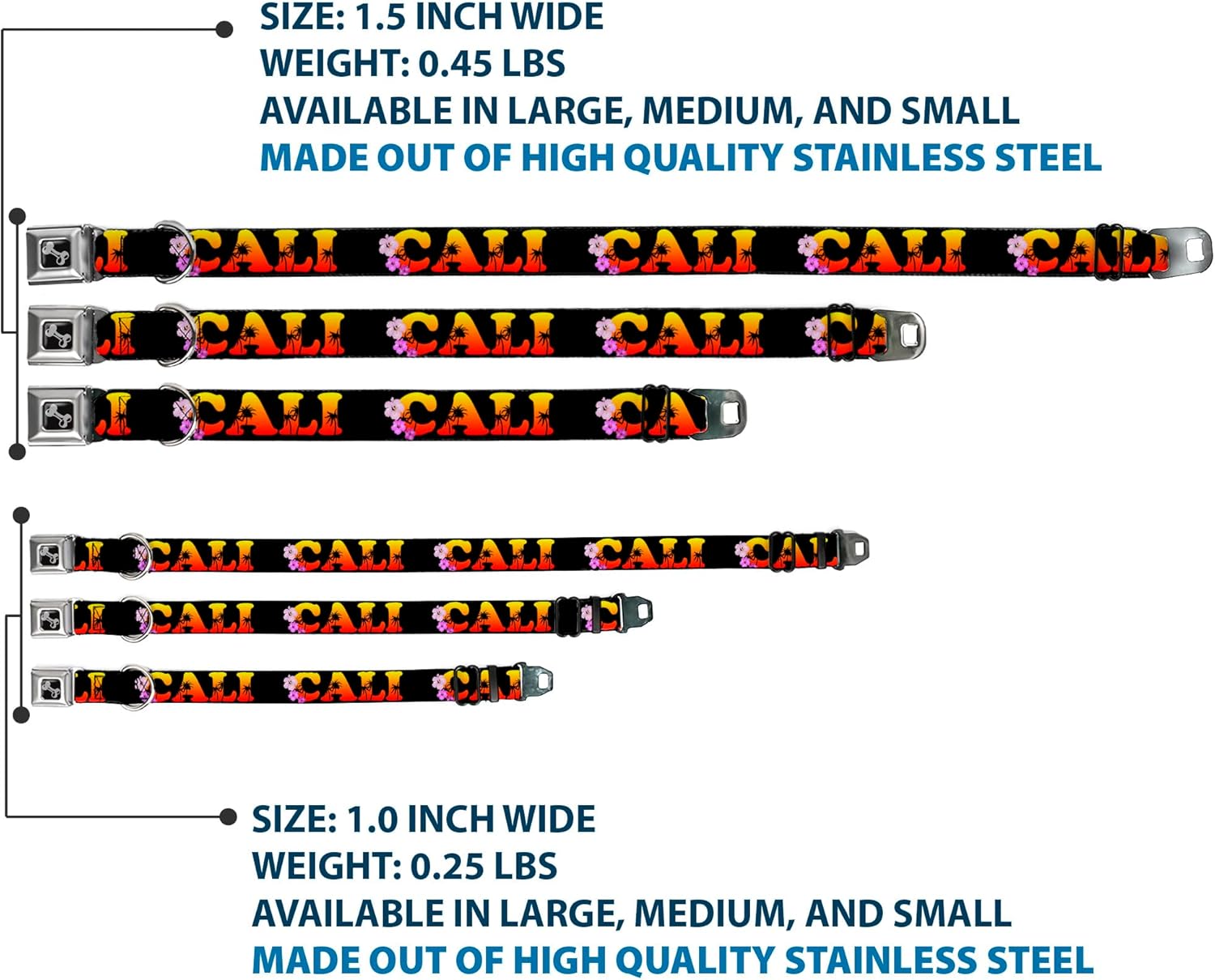 Buckle-Down Seatbelt Buckle Dog Collar - CALI Tropical Black/Multi Color - 1" Wide - Fits 15-26" Neck - Large