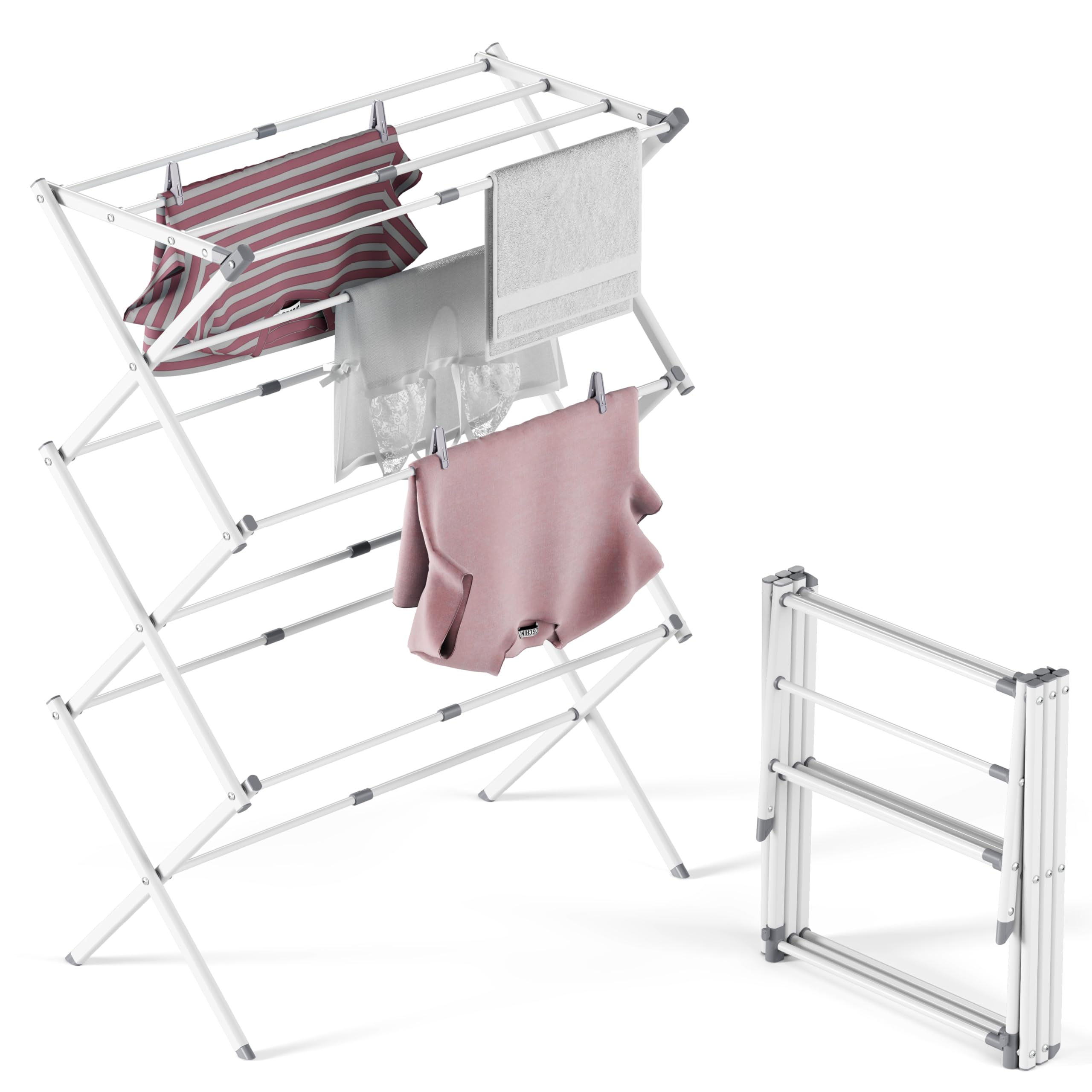 Photo 1 of APEXCHASER Clothes Drying Rack, 3-Tier Laundry Drying Rack for Clothes, Expandable Metal Clothing Dryer, Collapsible Towel Rack, Air Drying Rack, White