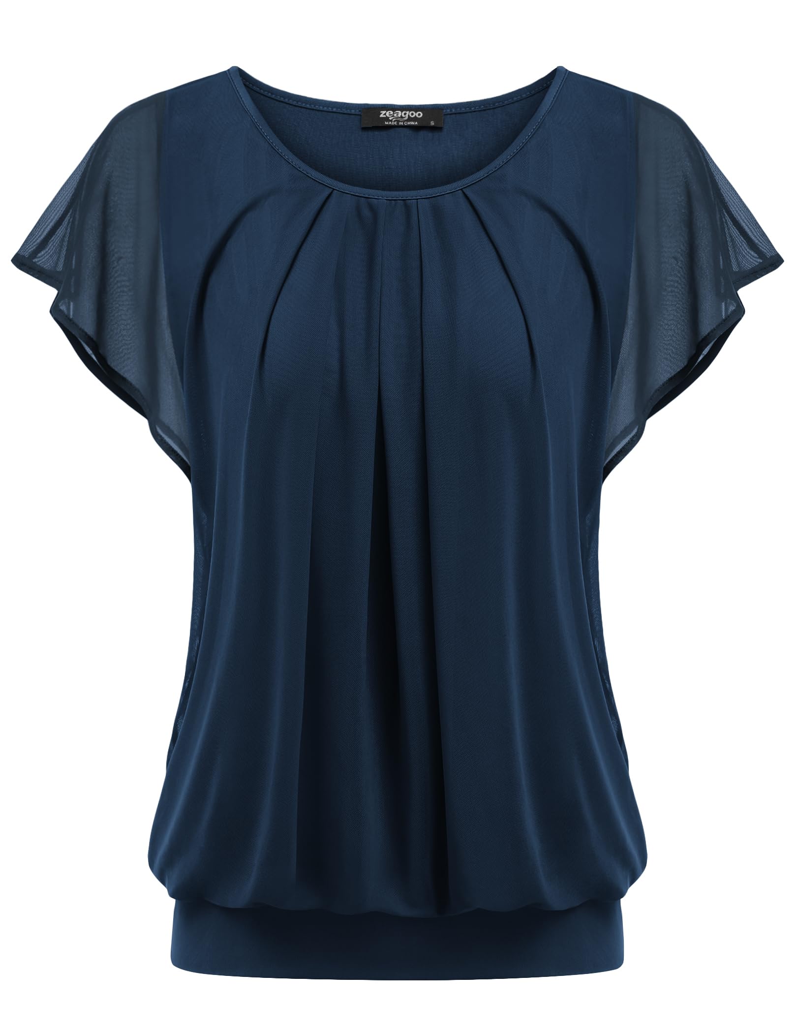 Zeagoo Damen Bluse Batwing Bluse Shirts Kurzarm Tunika Top Blumen Mesh Oberteile Rundkragen T-Shirt Bluse S-XXL